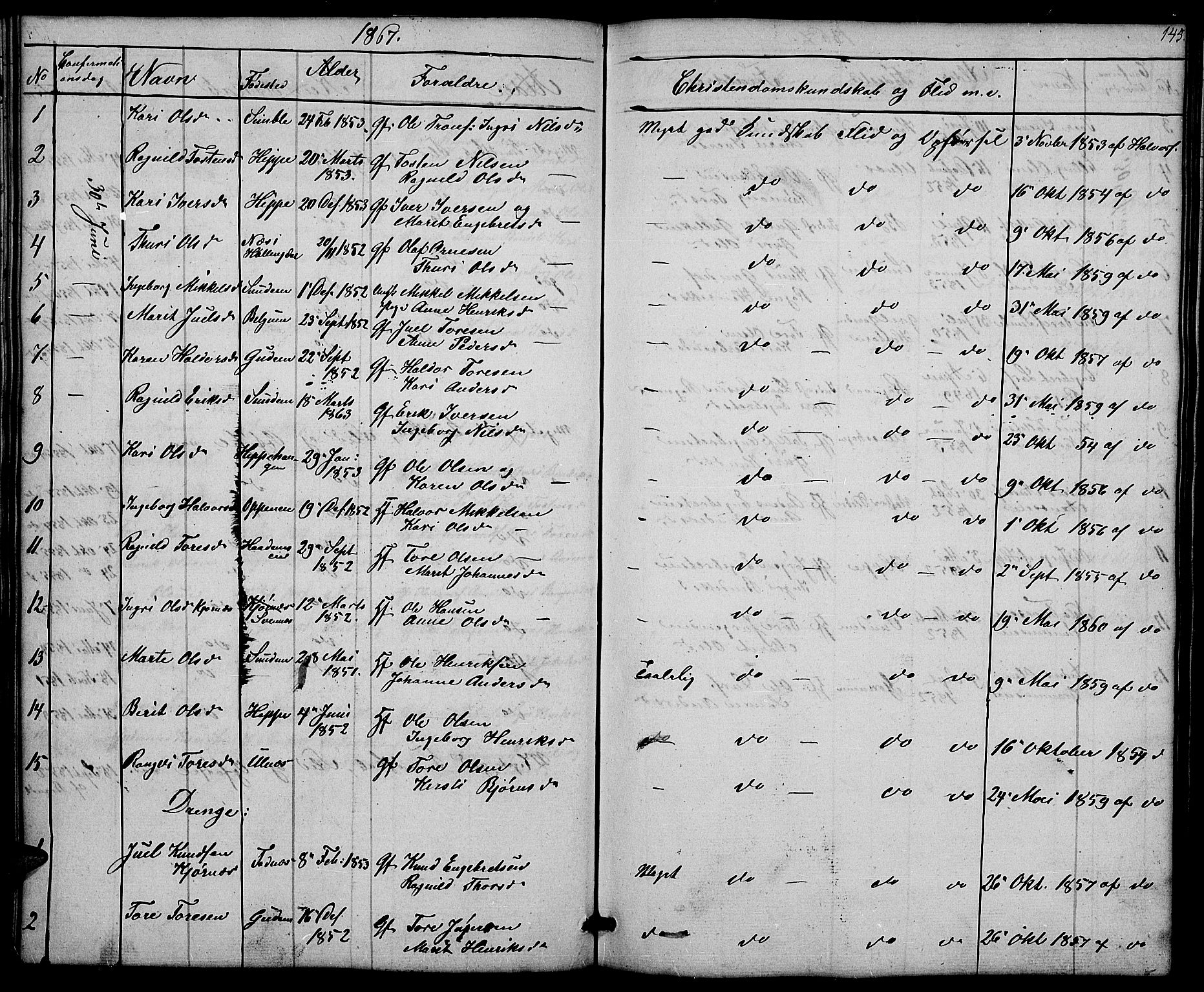 Nord-Aurdal prestekontor, SAH/PREST-132/H/Ha/Hab/L0004: Parish register (copy) no. 4, 1842-1882, p. 145