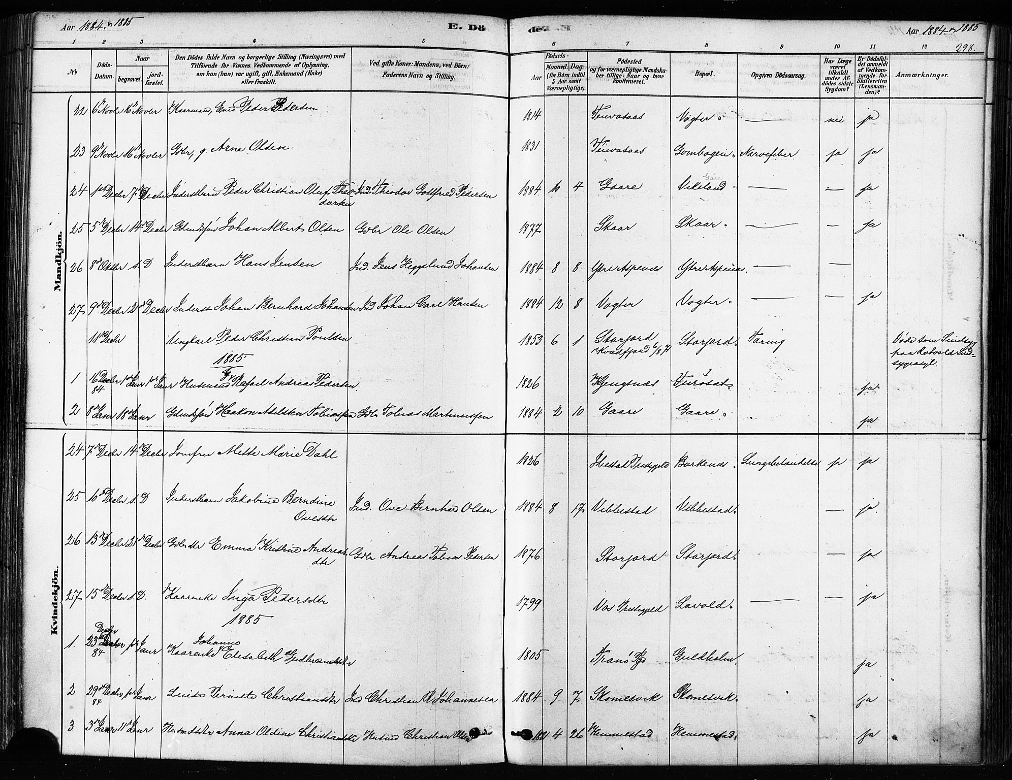Kvæfjord sokneprestkontor, SATØ/S-1323/G/Ga/Gaa/L0005kirke: Parish register (official) no. 5, 1878-1894, p. 298