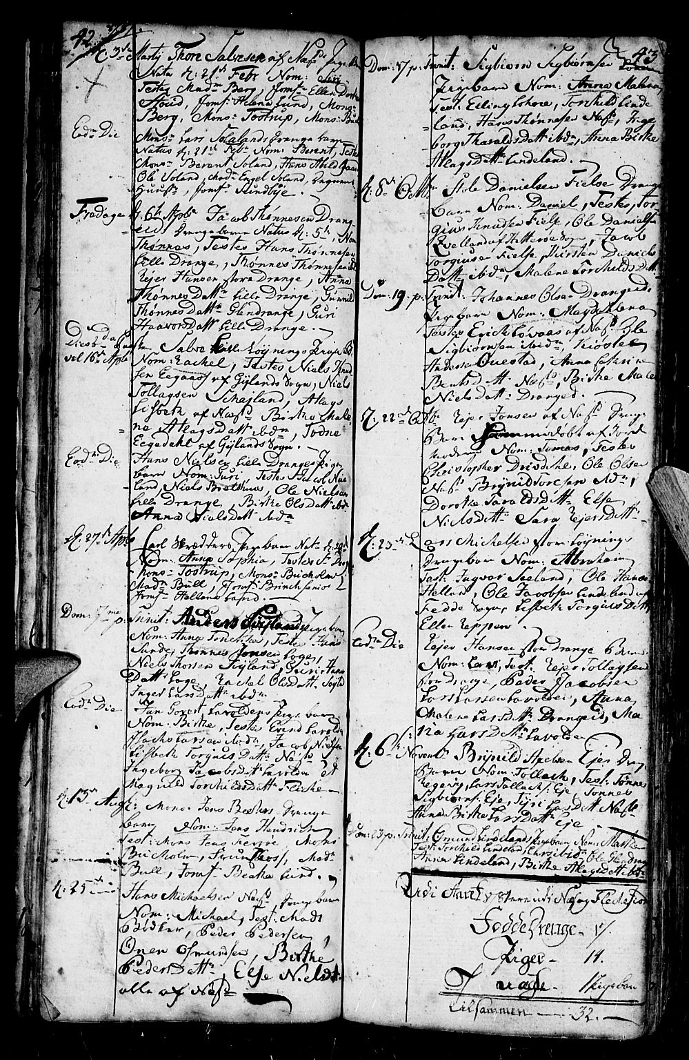 Flekkefjord sokneprestkontor, SAK/1111-0012/F/Fb/Fbc/L0001: Parish register (copy) no. B 1, 1773-1801, p. 42-43