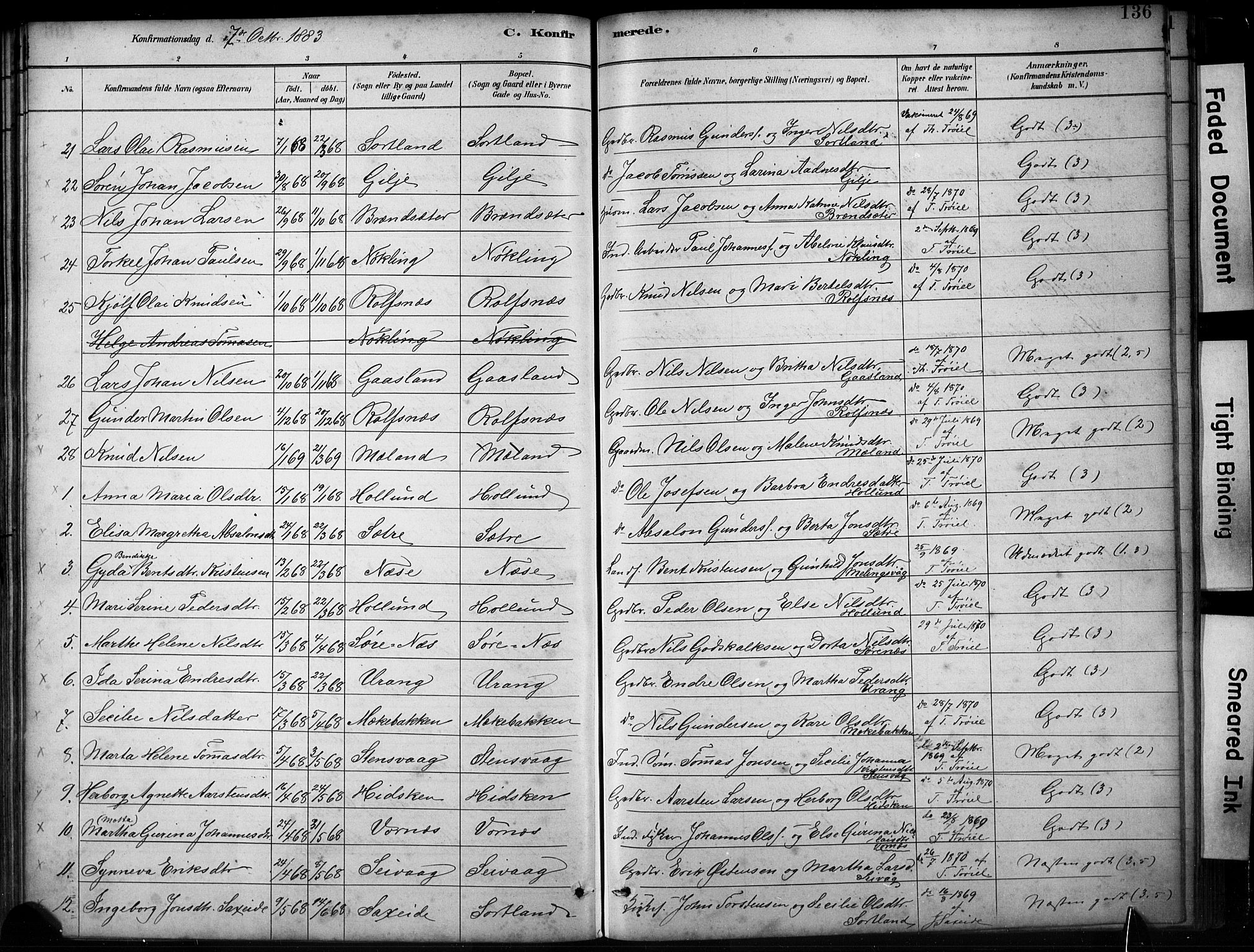 Finnås sokneprestembete, AV/SAB-A-99925/H/Ha/Hab/Habb/L0003: Parish register (copy) no. B 3, 1882-1897, p. 136