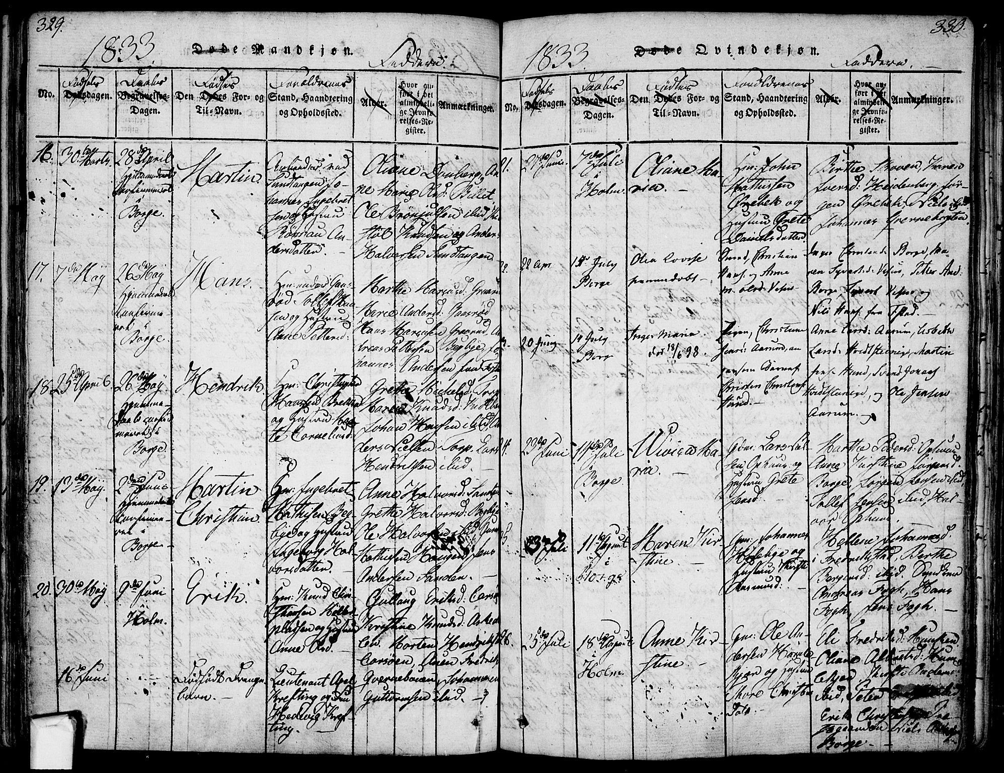 Borge prestekontor Kirkebøker, AV/SAO-A-10903/F/Fa/L0003: Parish register (official) no. I 3, 1815-1836, p. 329-330