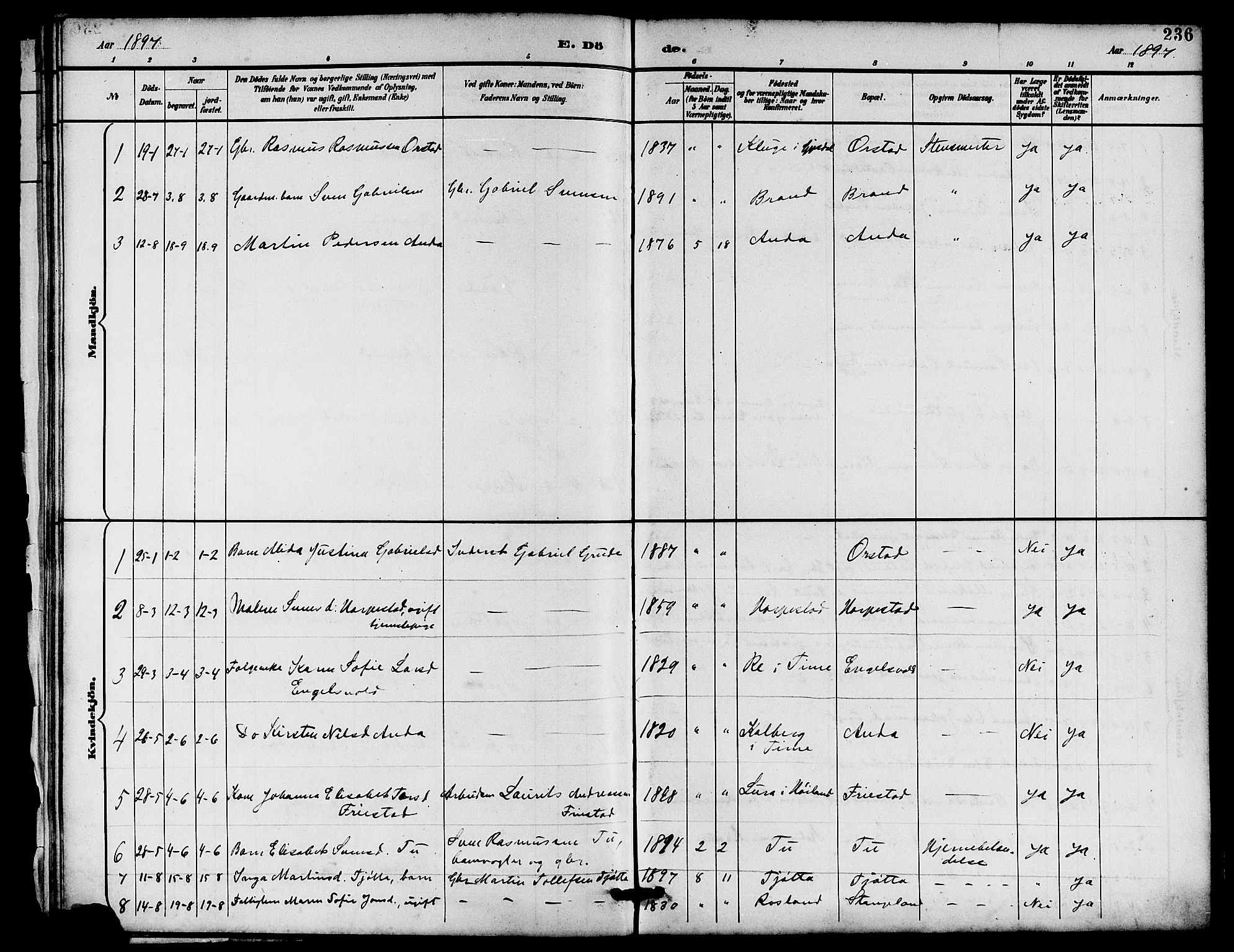 Klepp sokneprestkontor, SAST/A-101803/001/3/30BB/L0004: Parish register (copy) no. B 4, 1889-1914, p. 236