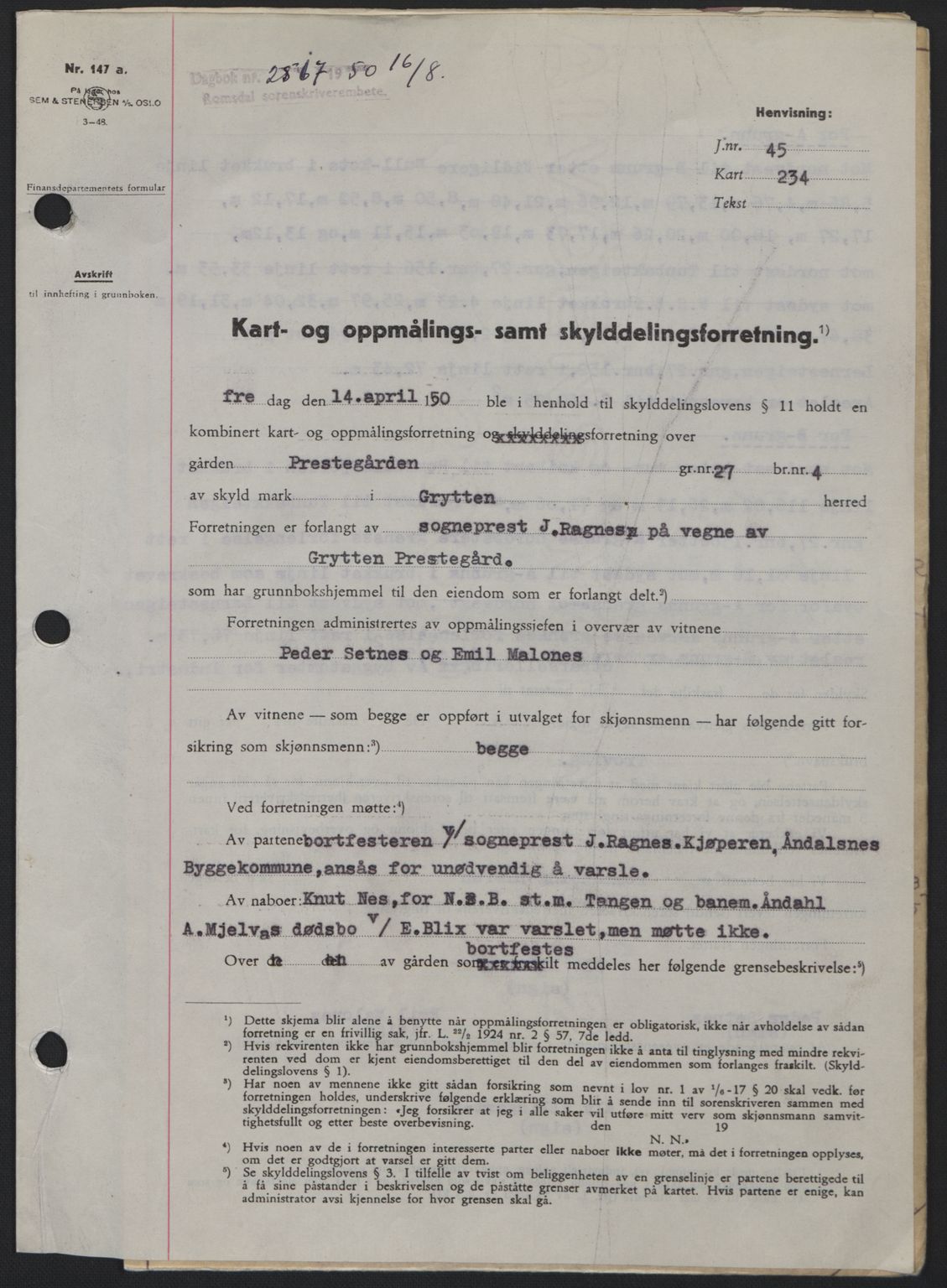 Romsdal sorenskriveri, AV/SAT-A-4149/1/2/2C: Mortgage book no. A34, 1950-1950, Diary no: : 2517/1950