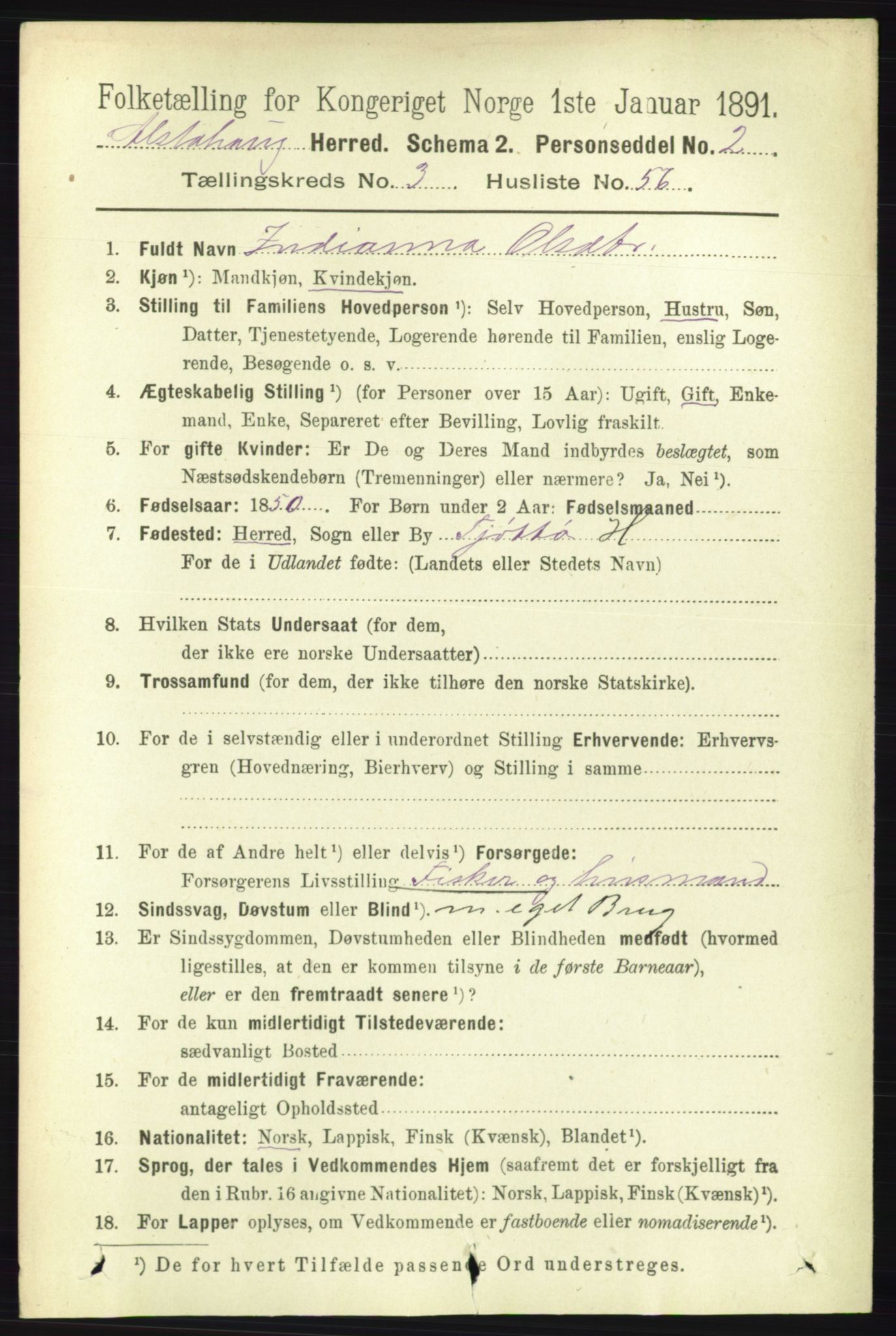 RA, 1891 census for 1820 Alstahaug, 1891, p. 1458