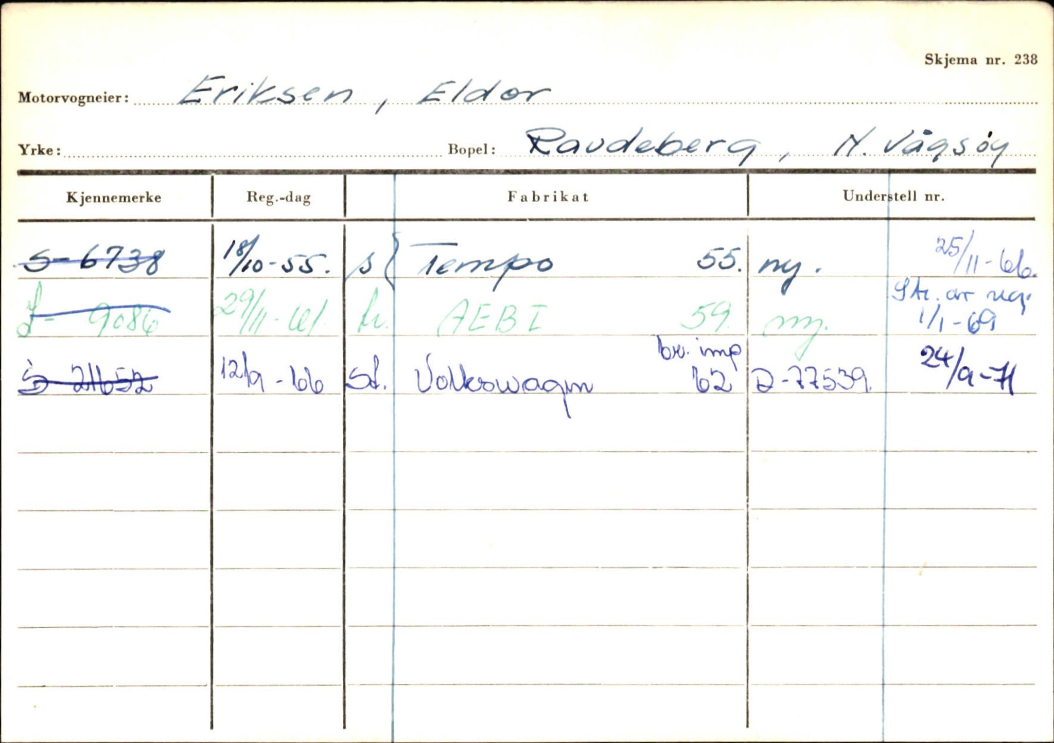 Statens vegvesen, Sogn og Fjordane vegkontor, AV/SAB-A-5301/4/F/L0144: Registerkort Vågsøy A-R, 1945-1975, p. 489