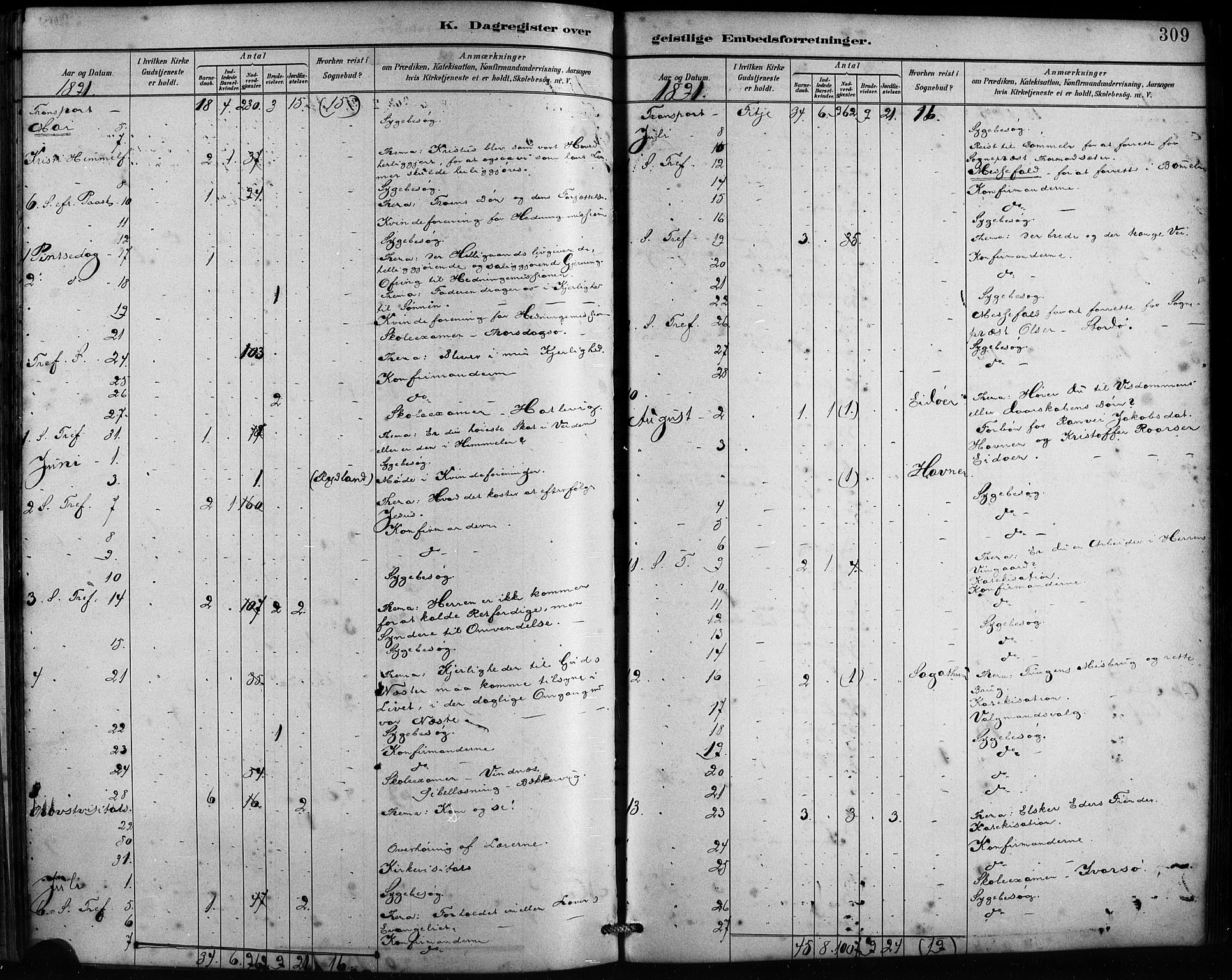 Fitjar sokneprestembete, AV/SAB-A-99926: Parish register (official) no. A 2, 1882-1899, p. 309