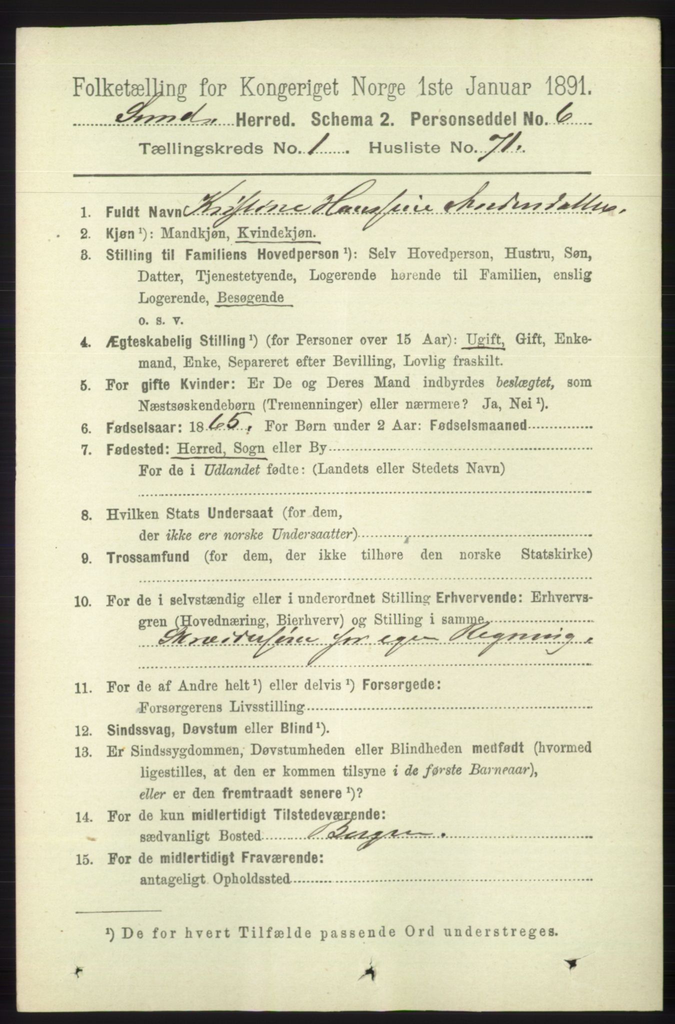 RA, 1891 census for 1245 Sund, 1891, p. 503