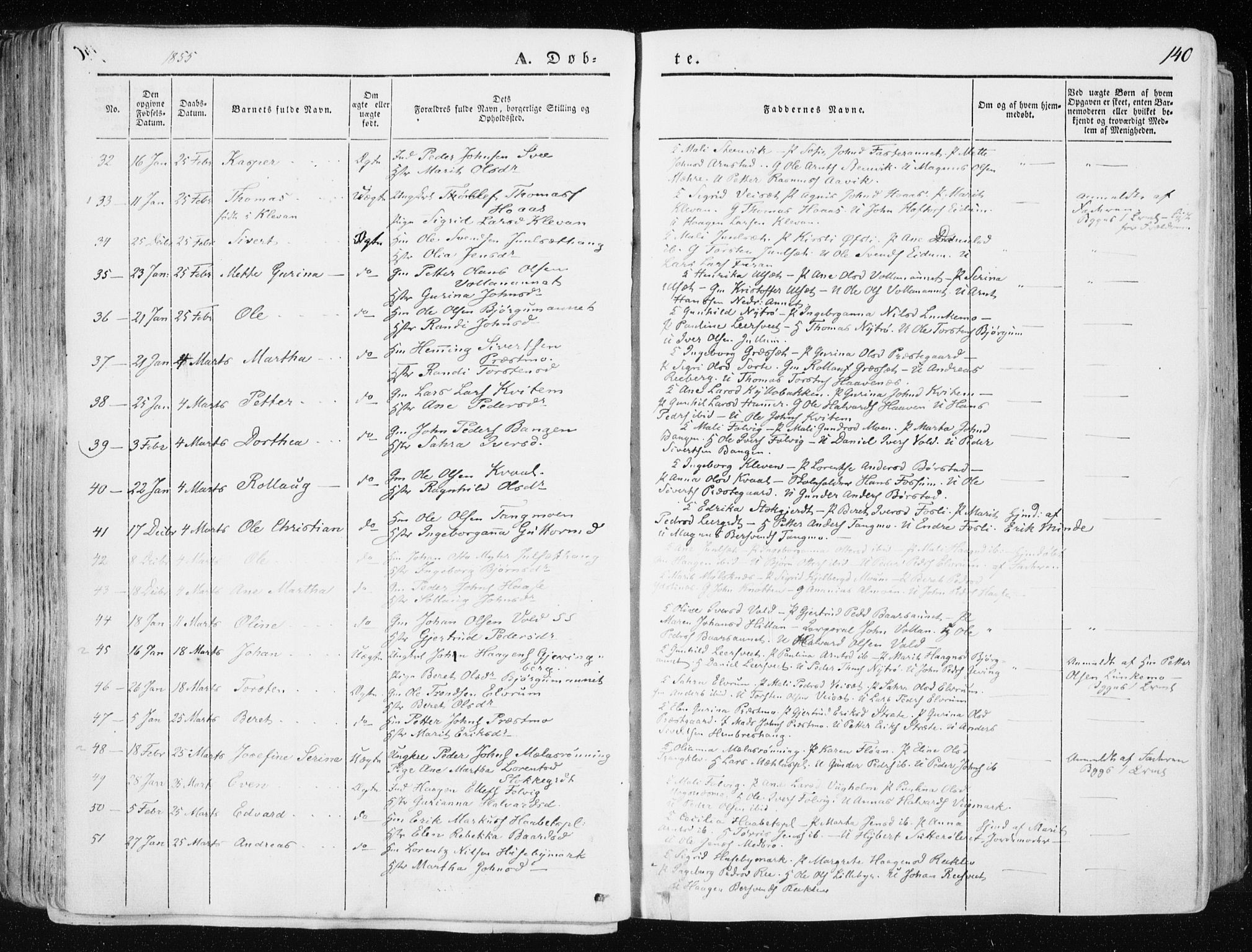 Ministerialprotokoller, klokkerbøker og fødselsregistre - Nord-Trøndelag, AV/SAT-A-1458/709/L0074: Parish register (official) no. 709A14, 1845-1858, p. 140