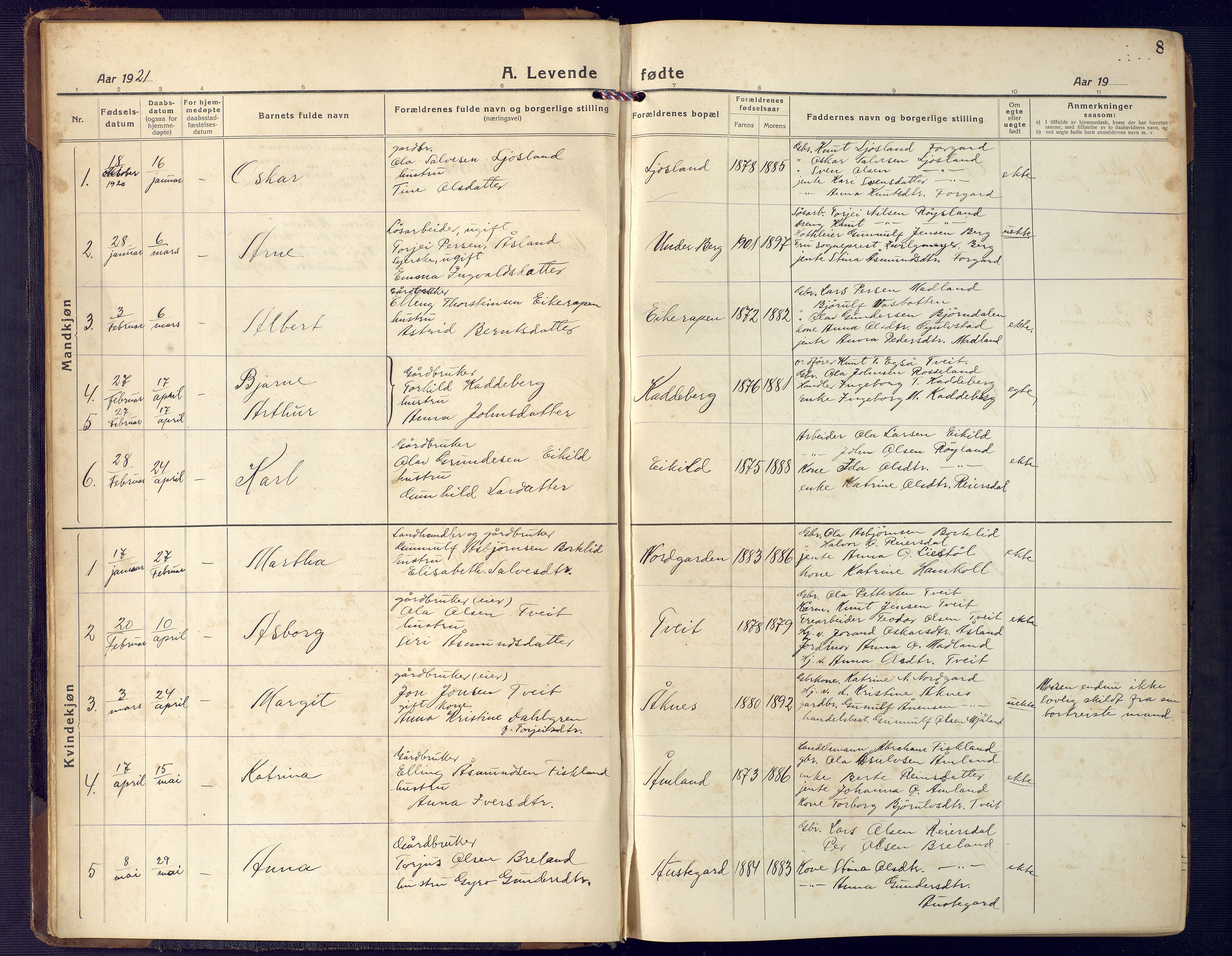 Åseral sokneprestkontor, SAK/1111-0051/F/Fb/L0004: Parish register (copy) no. B 4, 1920-1946, p. 8