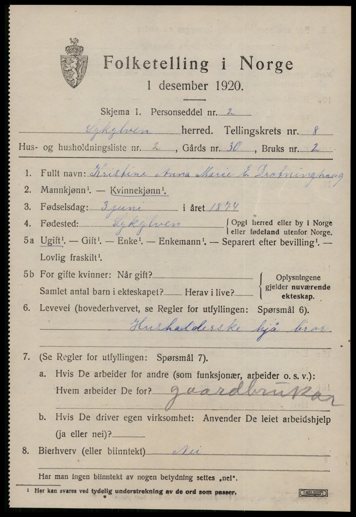 SAT, 1920 census for Sykkylven, 1920, p. 4245