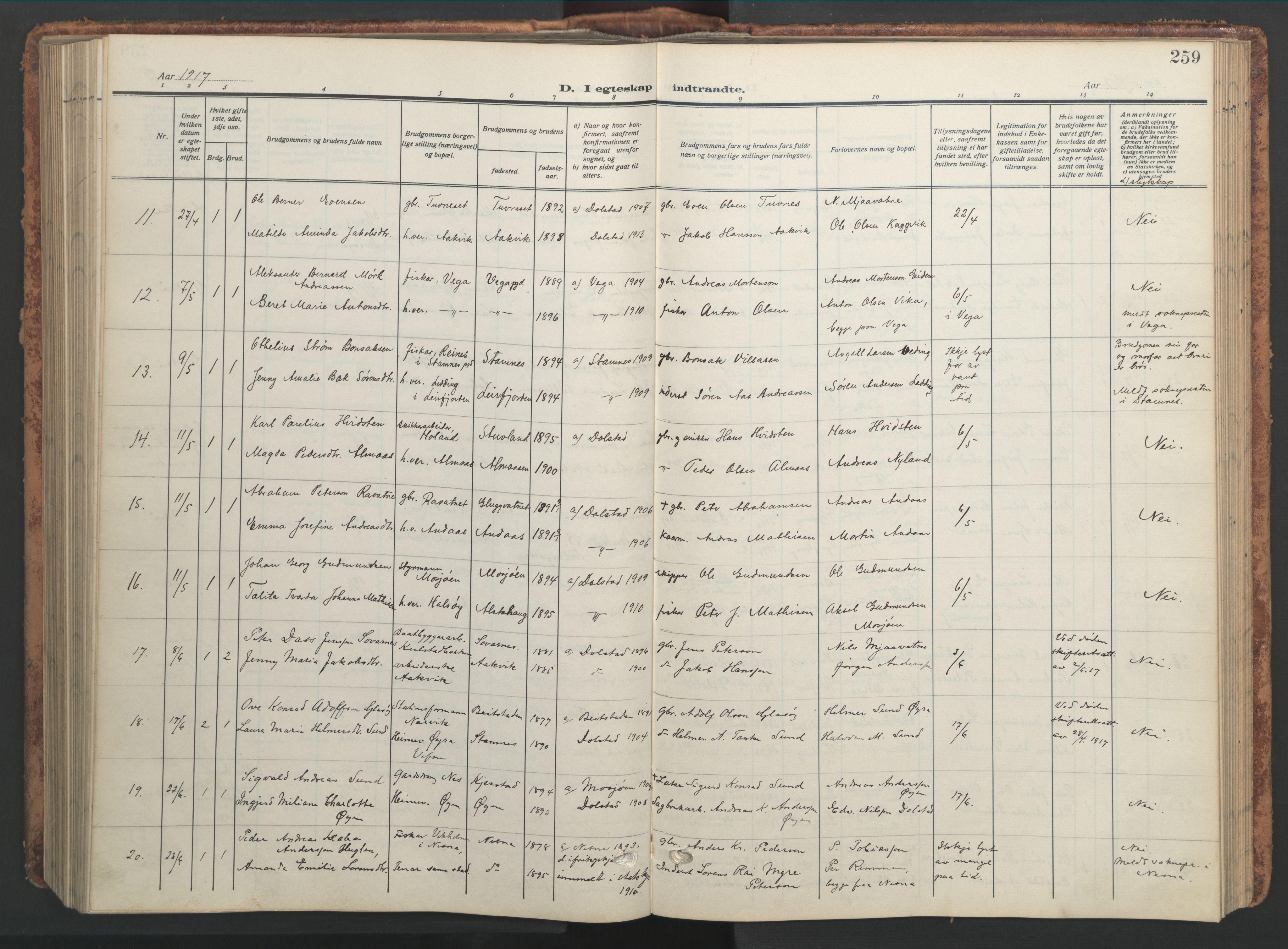 Ministerialprotokoller, klokkerbøker og fødselsregistre - Nordland, AV/SAT-A-1459/820/L0302: Parish register (copy) no. 820C04, 1917-1948, p. 259