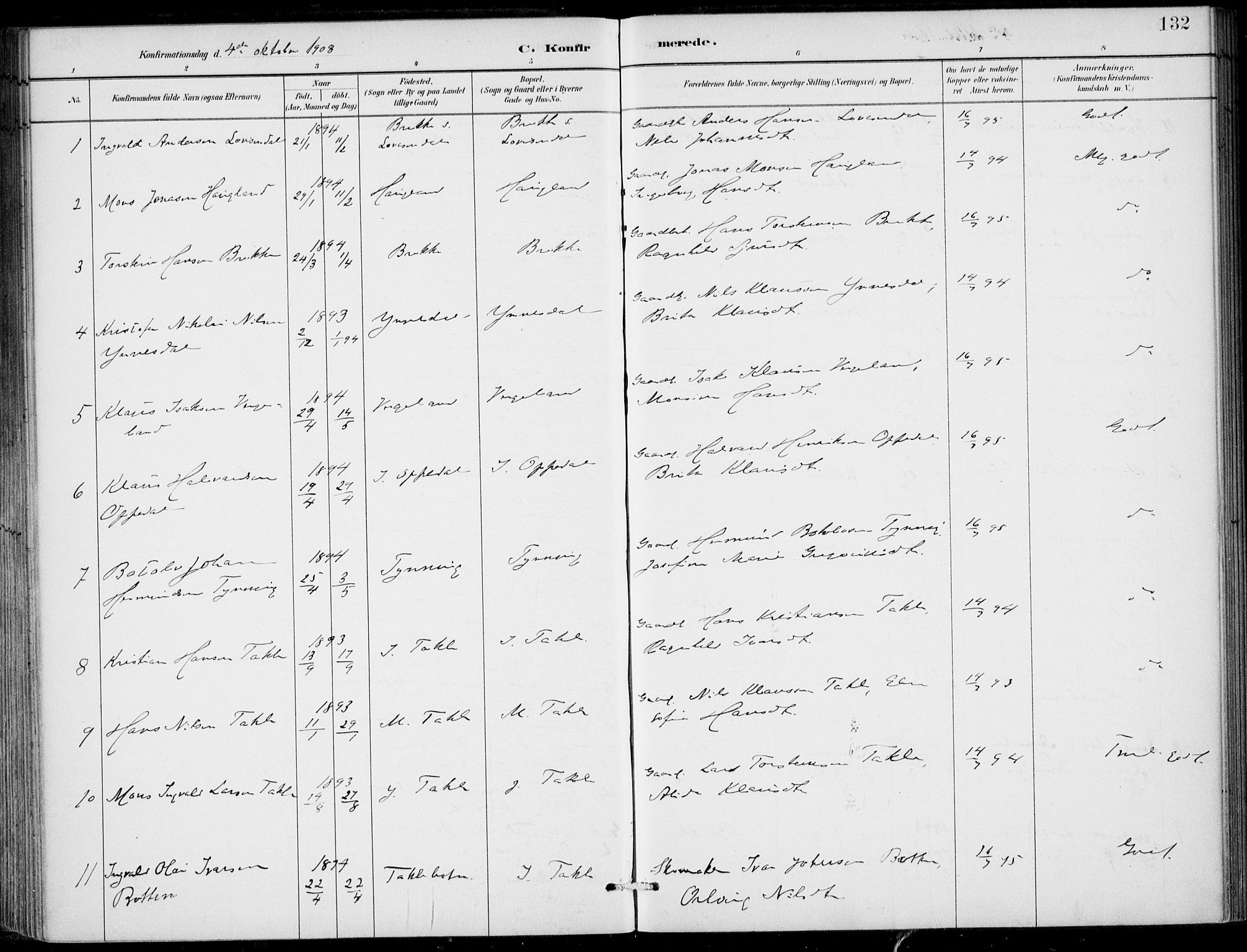 Gulen sokneprestembete, SAB/A-80201/H/Haa/Haac/L0002: Parish register (official) no. C  2, 1882-1914, p. 132
