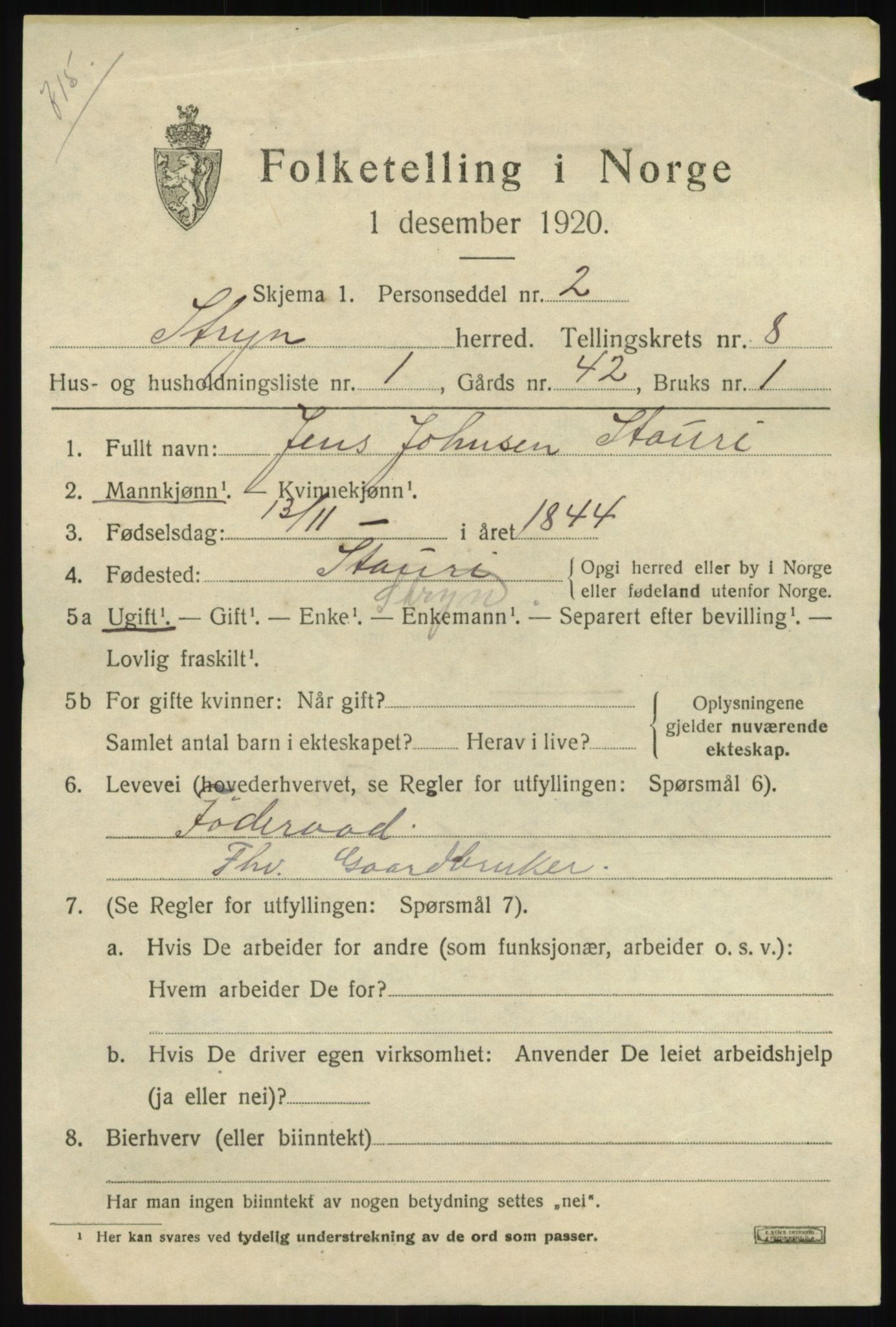 SAB, 1920 census for Stryn, 1920, p. 3710