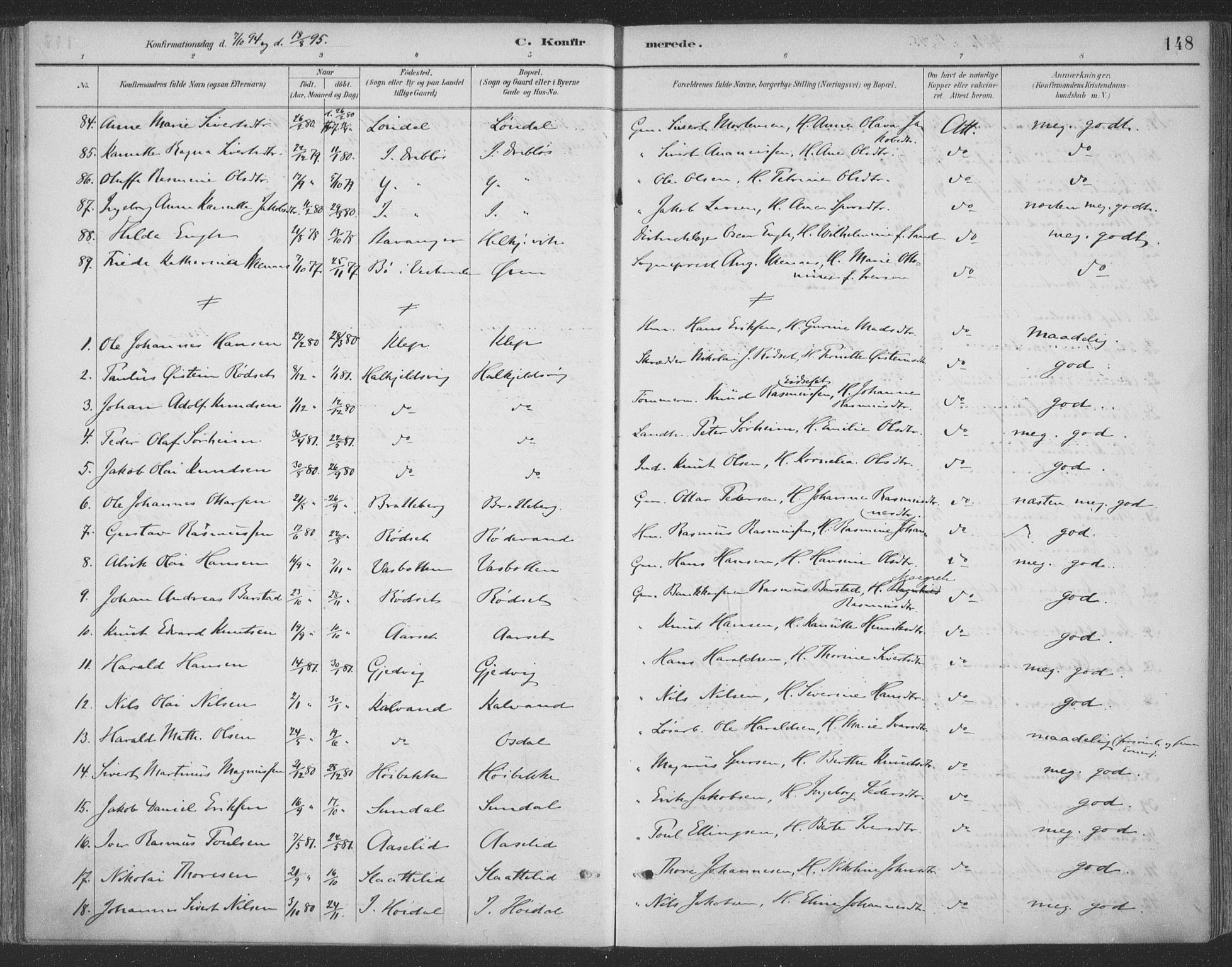 Ministerialprotokoller, klokkerbøker og fødselsregistre - Møre og Romsdal, AV/SAT-A-1454/511/L0142: Parish register (official) no. 511A09, 1891-1905, p. 148