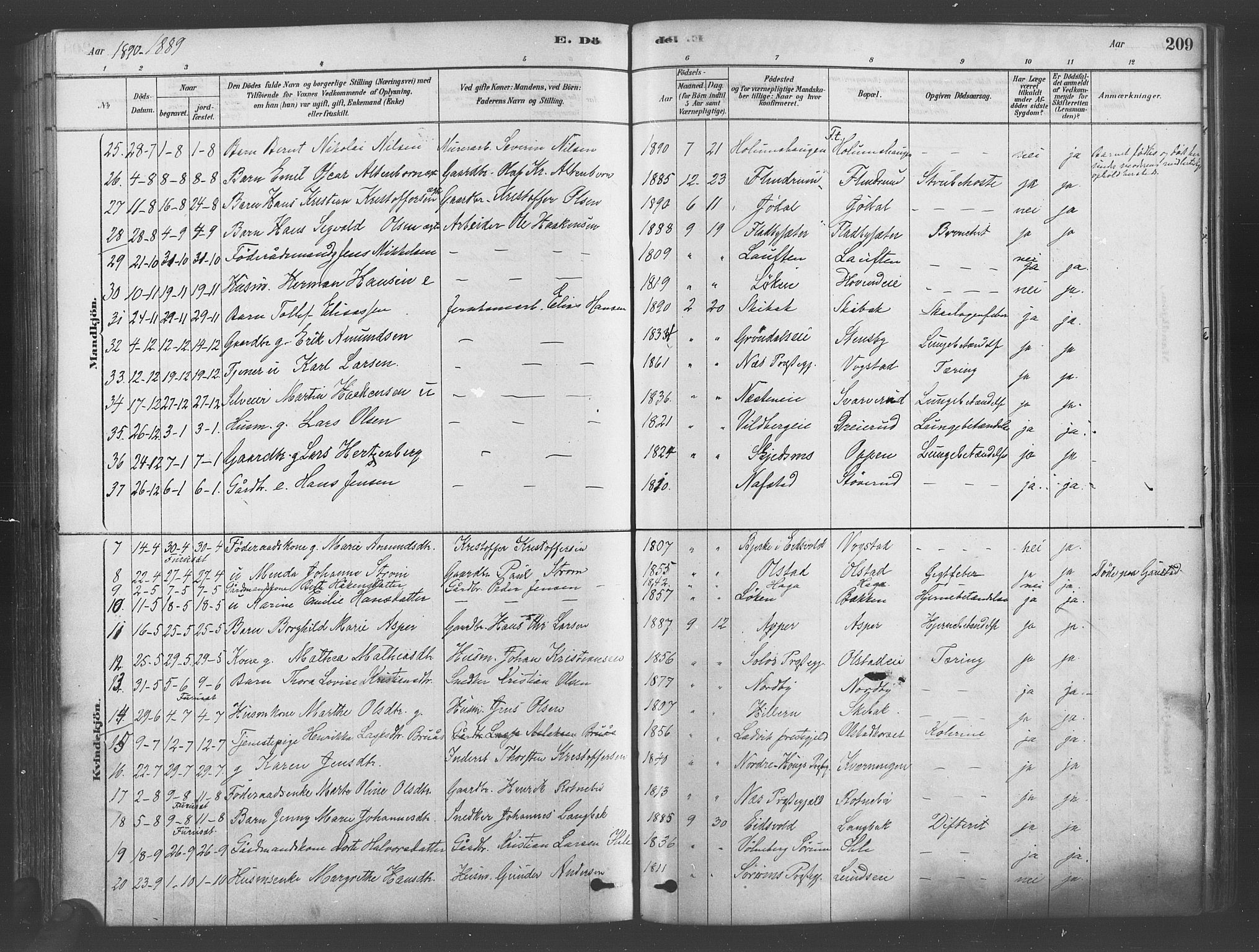 Ullensaker prestekontor Kirkebøker, AV/SAO-A-10236a/F/Fa/L0019: Parish register (official) no. I 19, 1878-1891, p. 209