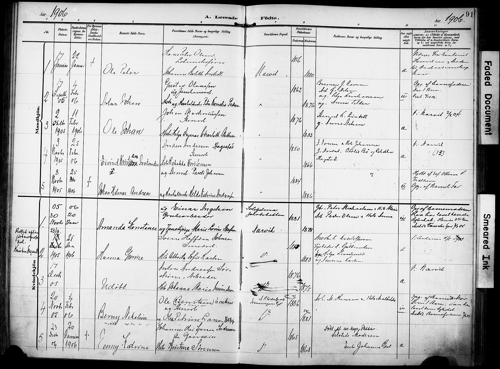 Ministerialprotokoller, klokkerbøker og fødselsregistre - Nordland, AV/SAT-A-1459/871/L0994: Parish register (official) no. 871A10, 1902-1910, p. 91