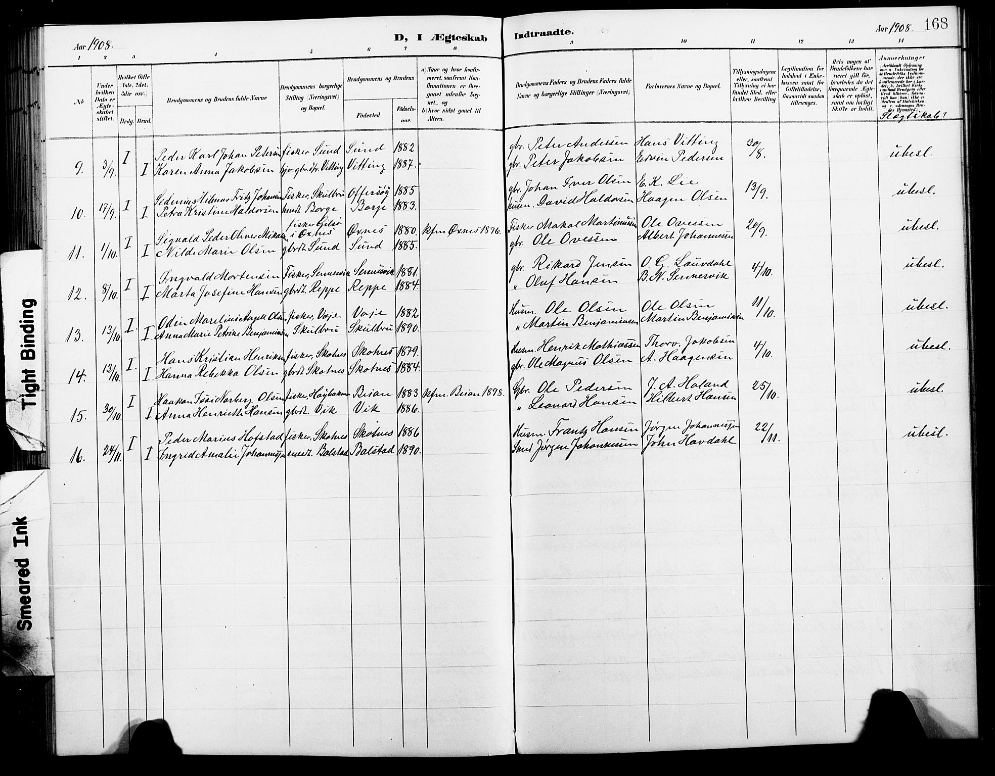 Ministerialprotokoller, klokkerbøker og fødselsregistre - Nordland, AV/SAT-A-1459/881/L1168: Parish register (copy) no. 881C05, 1900-1911, p. 168