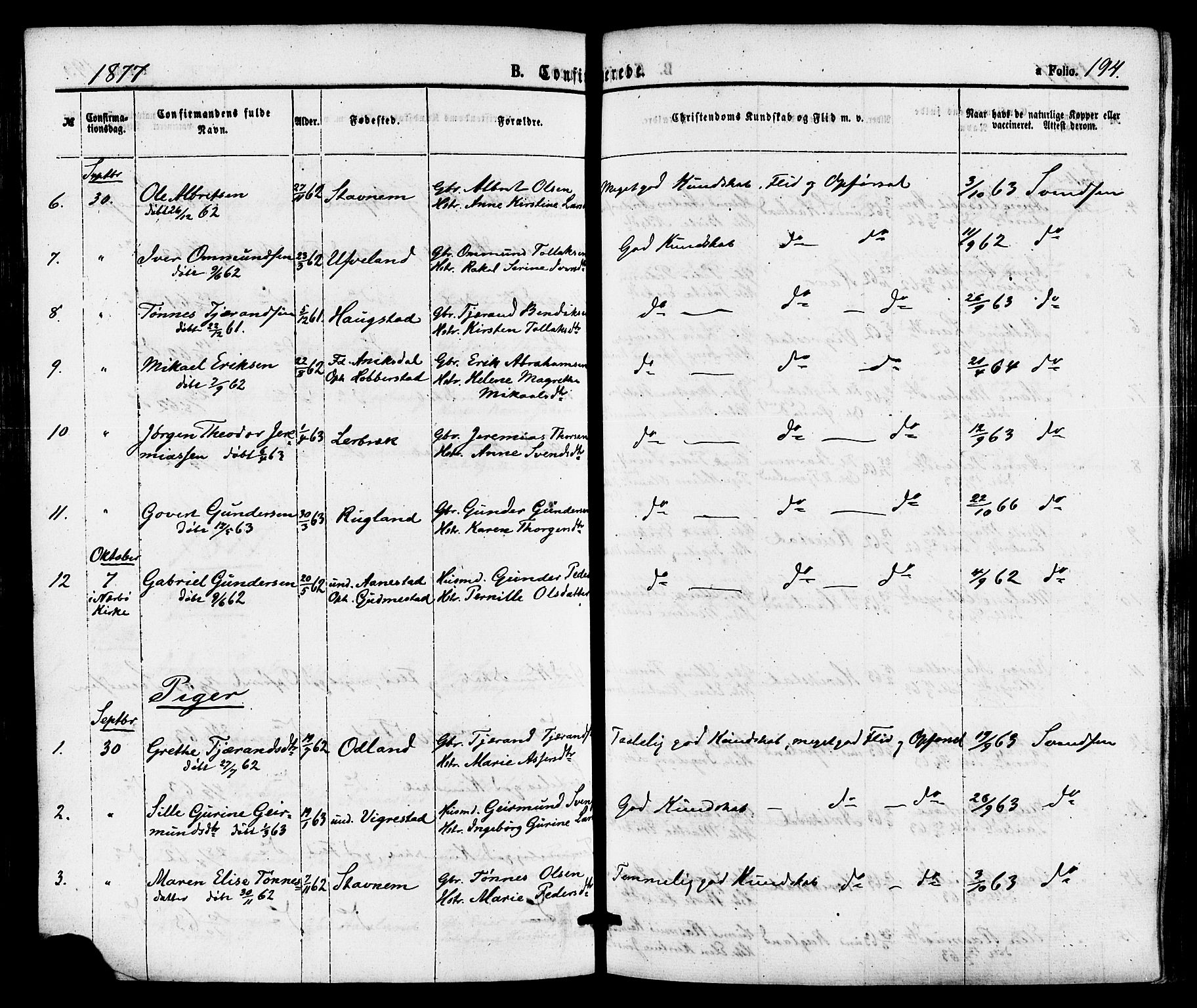 Hå sokneprestkontor, AV/SAST-A-101801/001/30BA/L0009: Parish register (official) no. A 8, 1855-1878, p. 194