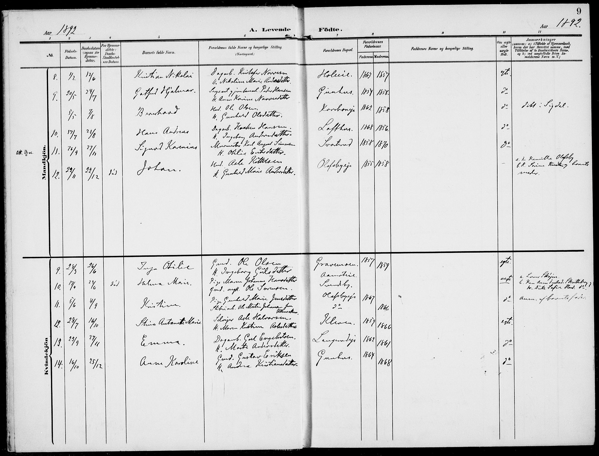 Modum kirkebøker, AV/SAKO-A-234/F/Fa/L0019: Parish register (official) no. 19, 1890-1914, p. 9