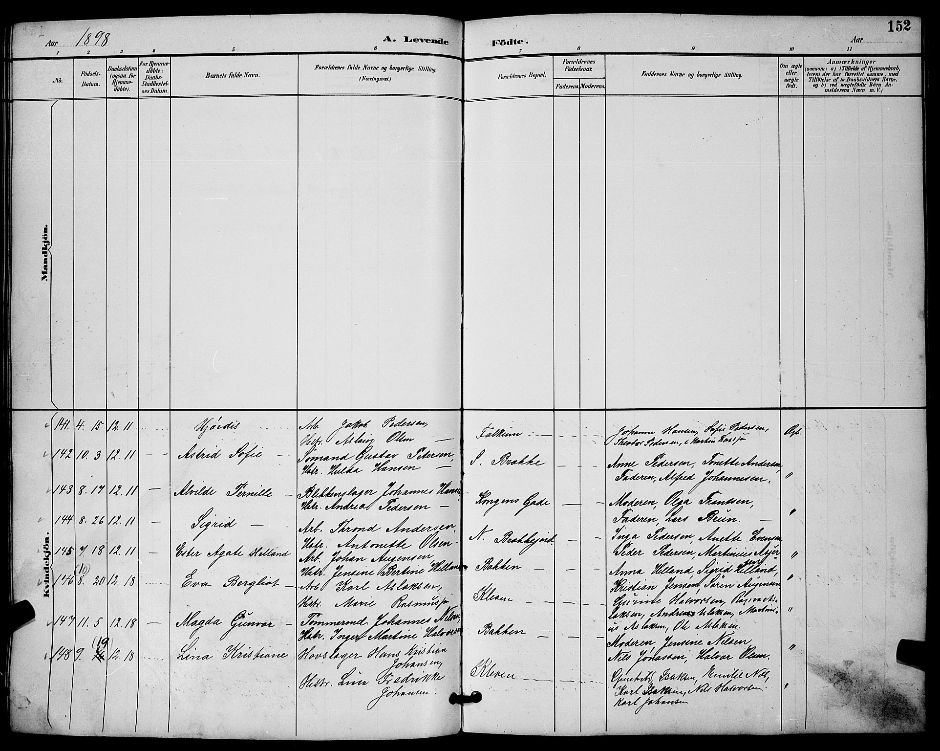 Skien kirkebøker, AV/SAKO-A-302/G/Ga/L0007: Parish register (copy) no. 7, 1891-1900, p. 152