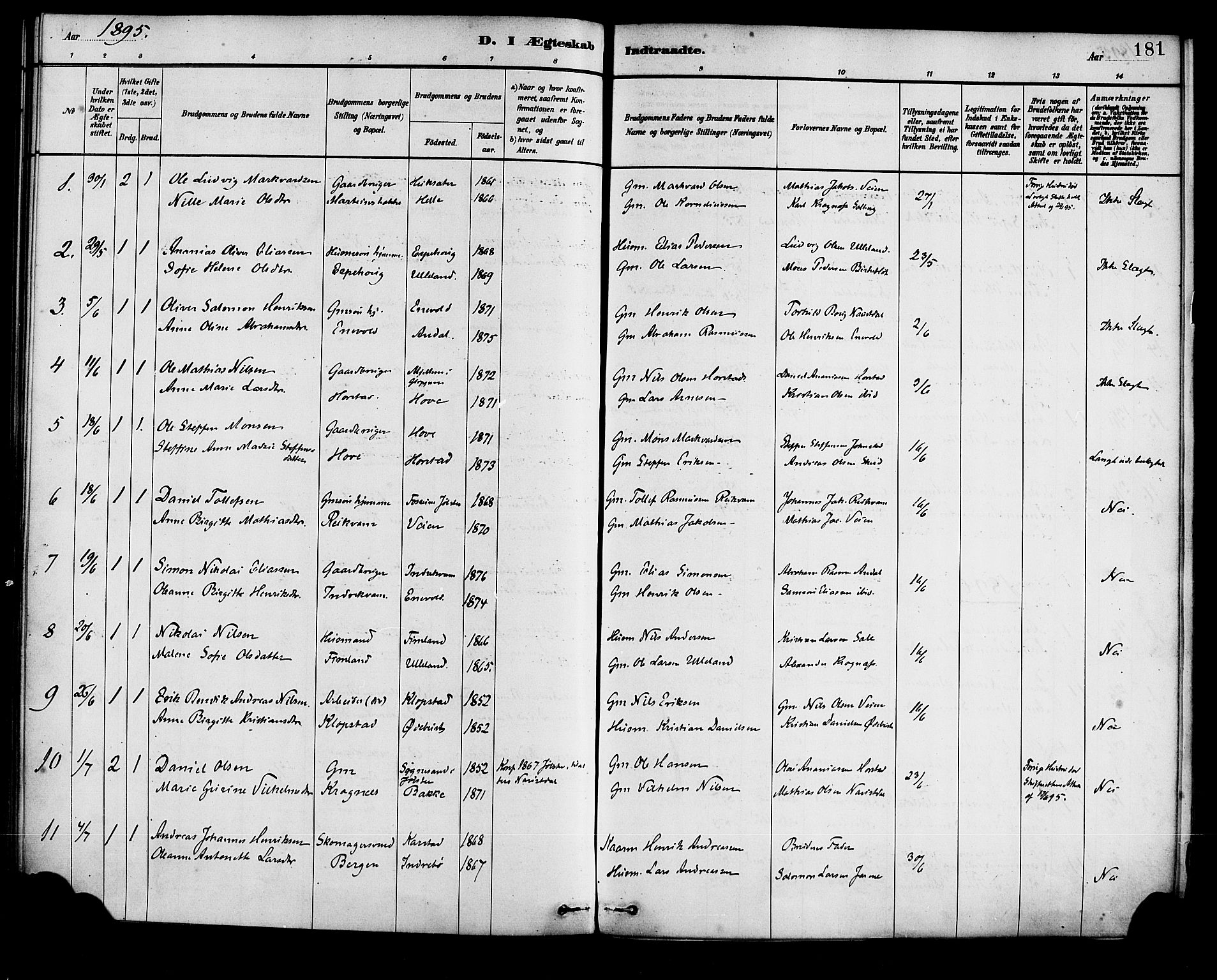 Førde sokneprestembete, SAB/A-79901/H/Haa/Haad/L0001: Parish register (official) no. D 1, 1881-1898, p. 181
