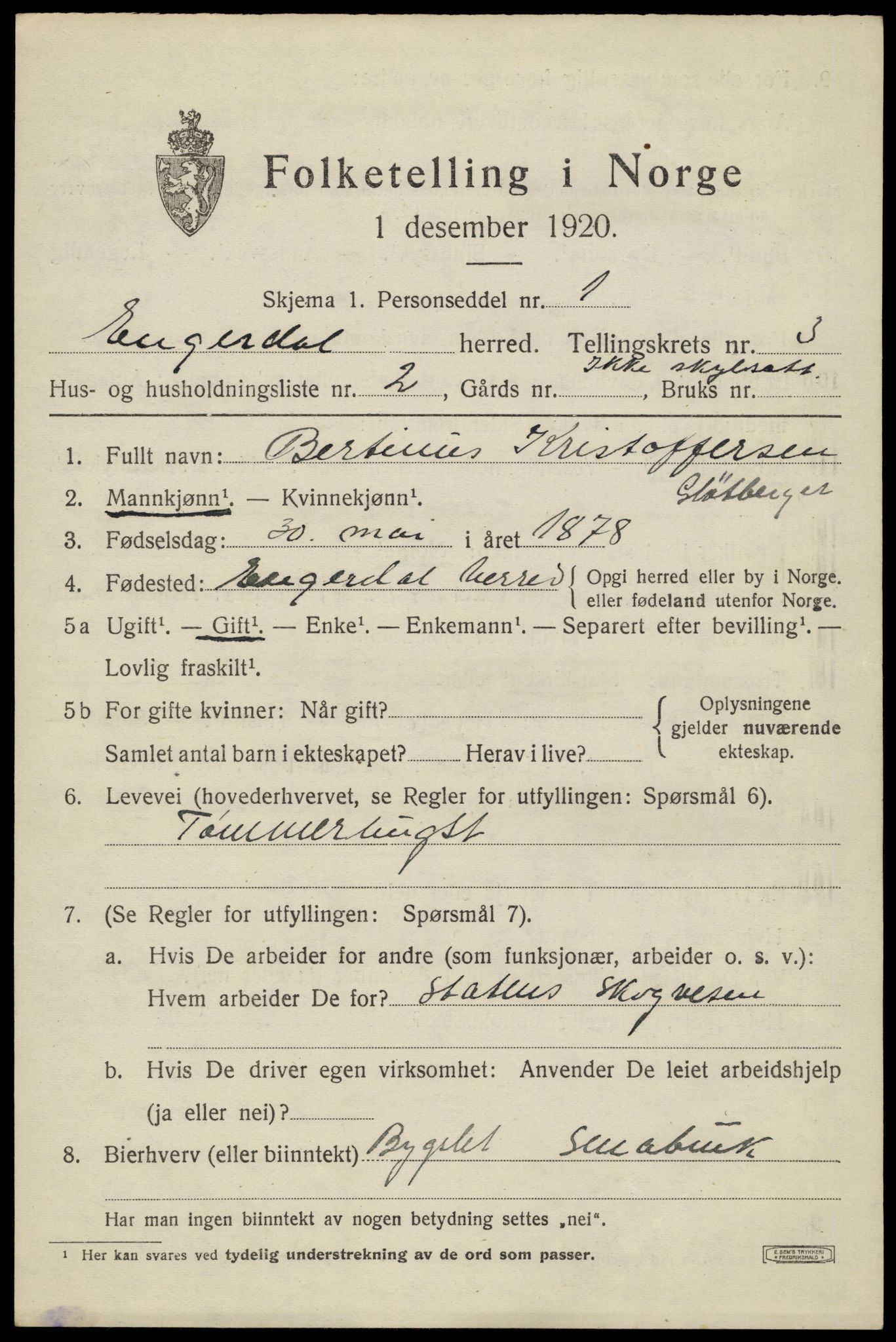 SAH, 1920 census for Engerdal, 1920, p. 1529