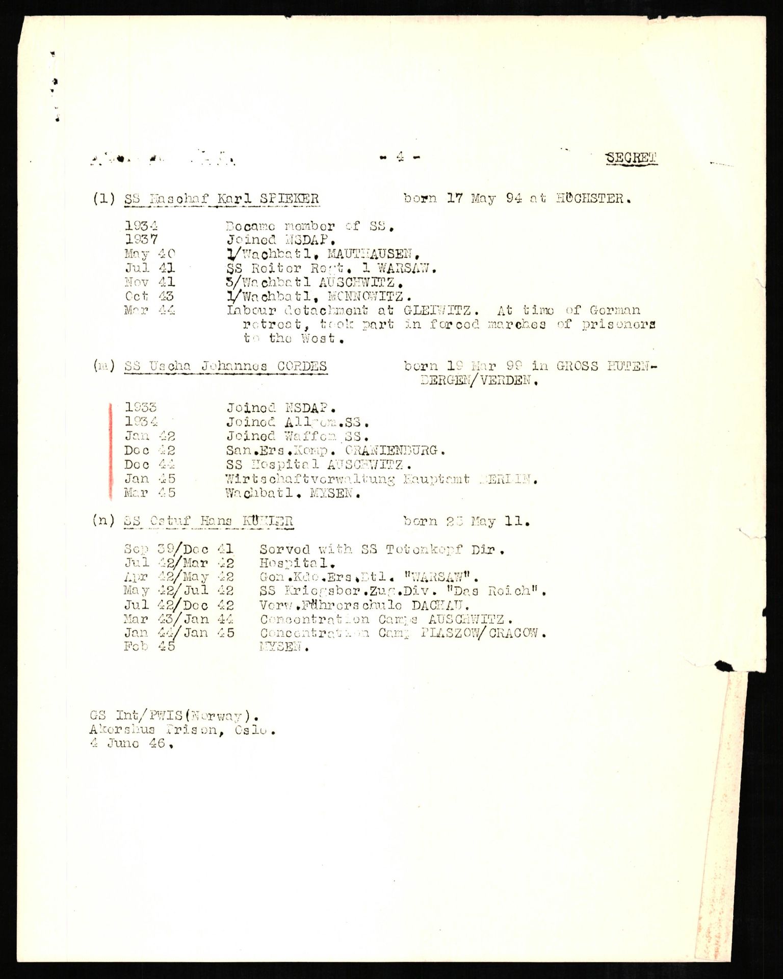 Forsvaret, Forsvarets overkommando II, AV/RA-RAFA-3915/D/Db/L0005: CI Questionaires. Tyske okkupasjonsstyrker i Norge. Tyskere., 1945-1946, p. 302