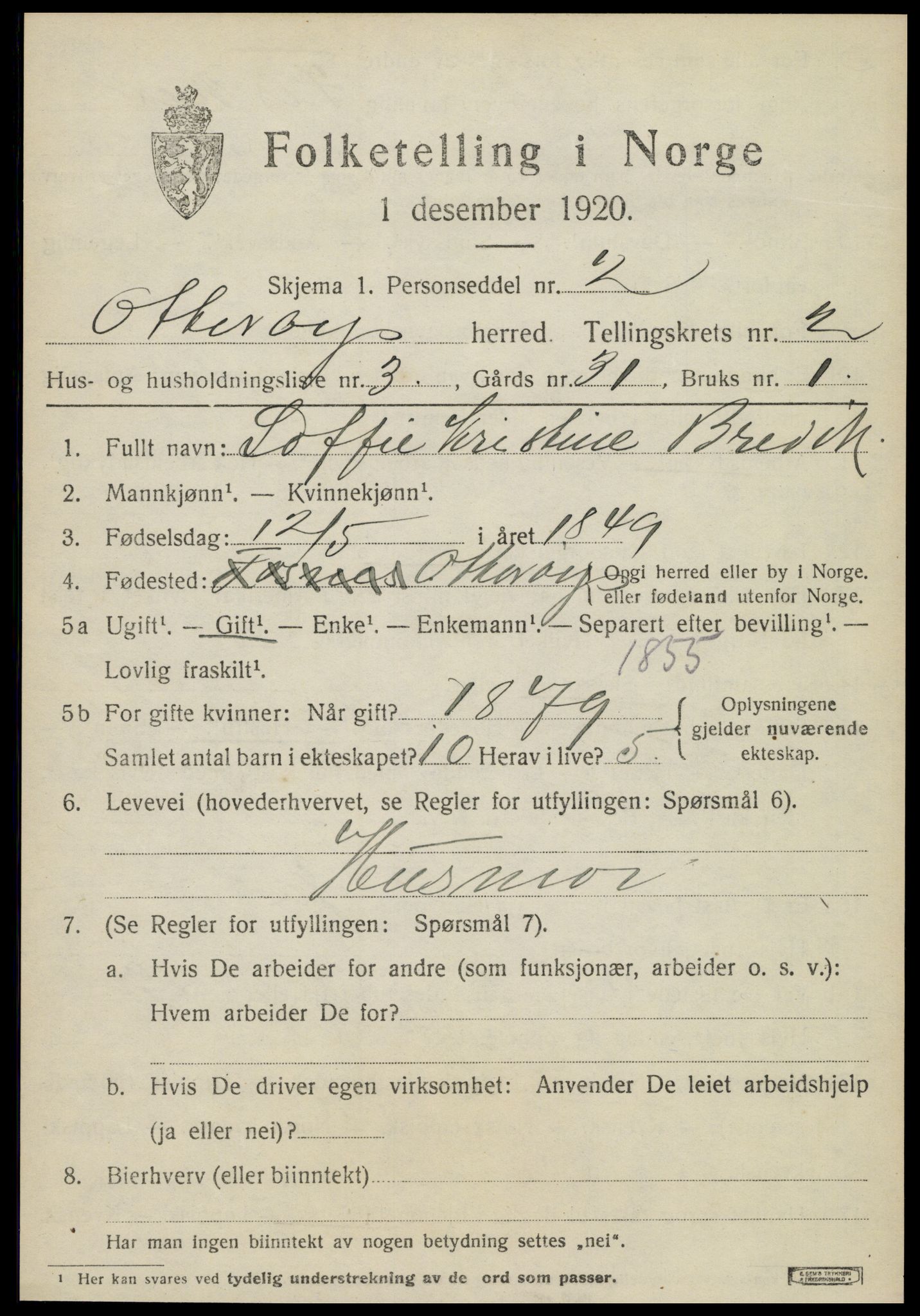 SAT, 1920 census for Otterøy, 1920, p. 1143