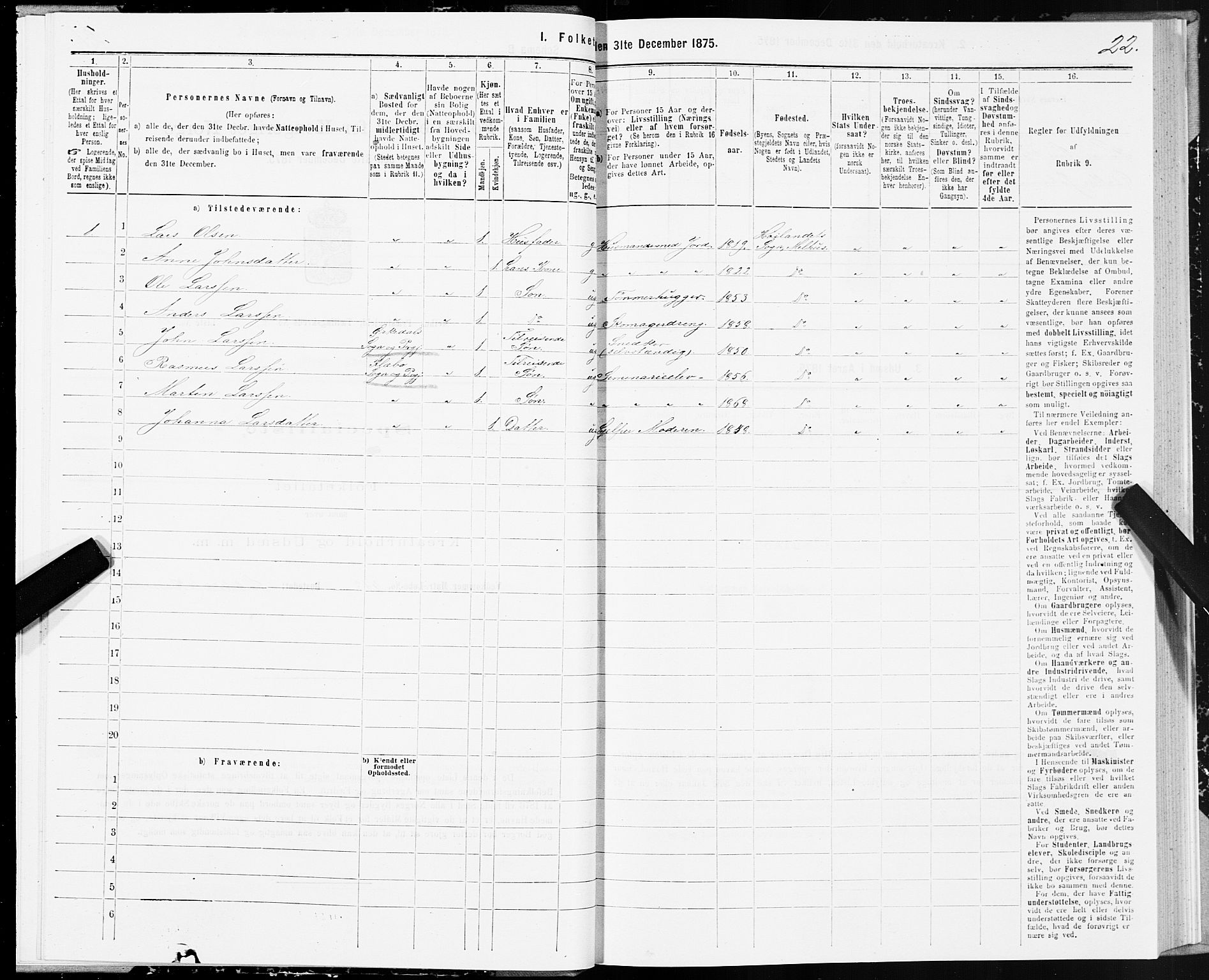 SAT, 1875 census for 1653P Melhus, 1875, p. 7022