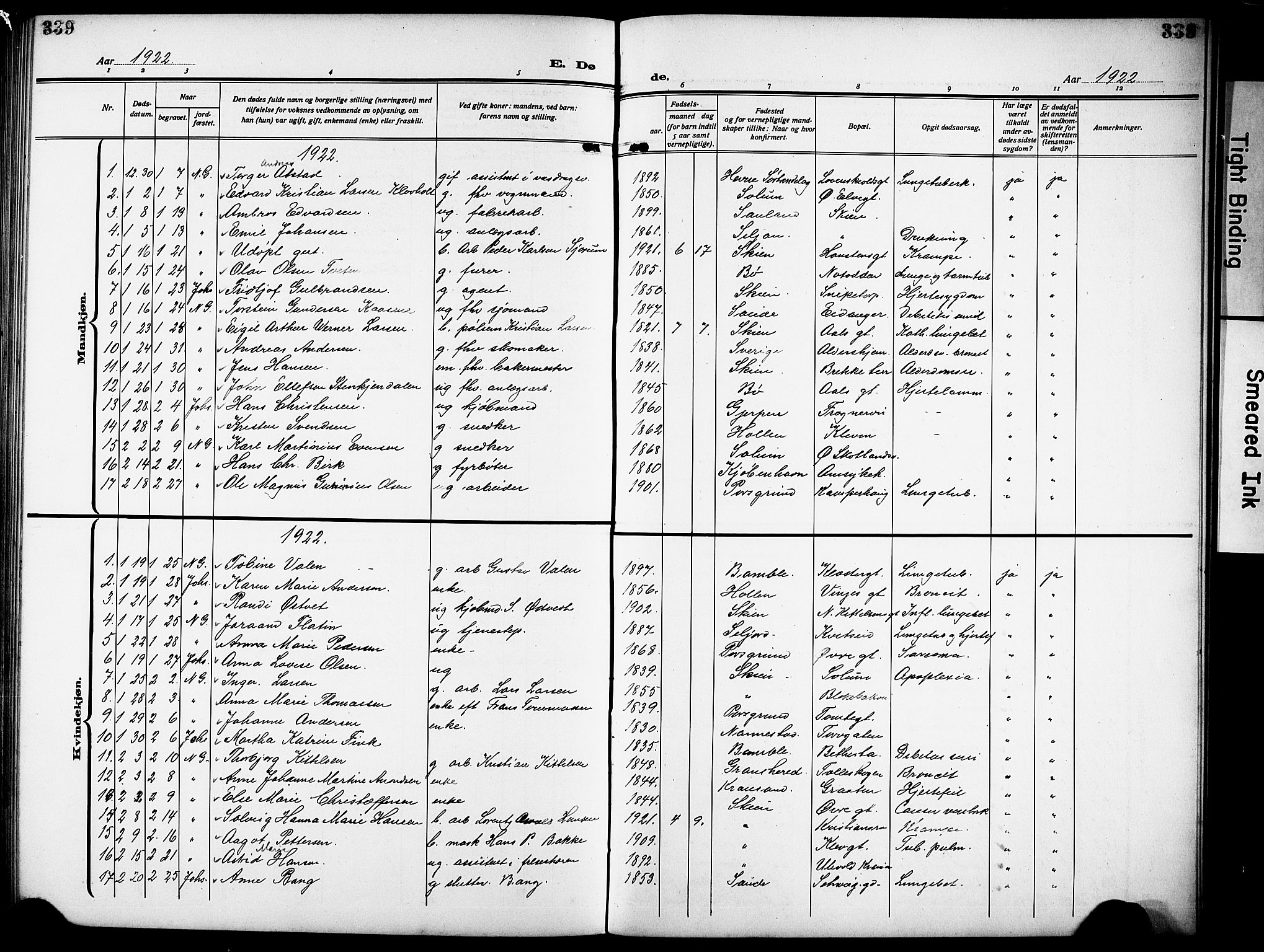 Skien kirkebøker, SAKO/A-302/G/Ga/L0010: Parish register (copy) no. 10, 1920-1931, p. 339