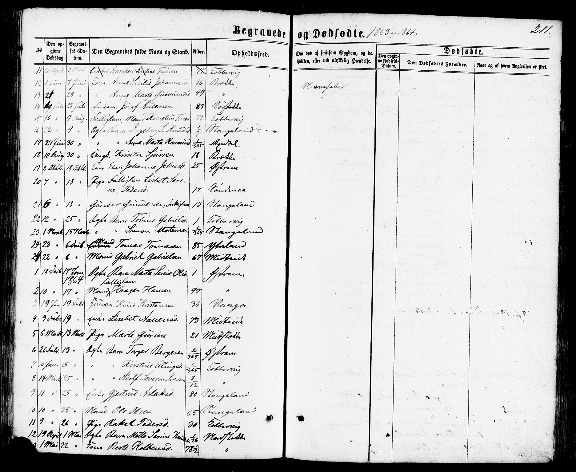 Avaldsnes sokneprestkontor, SAST/A -101851/H/Ha/Haa/L0011: Parish register (official) no. A 11, 1861-1880, p. 211