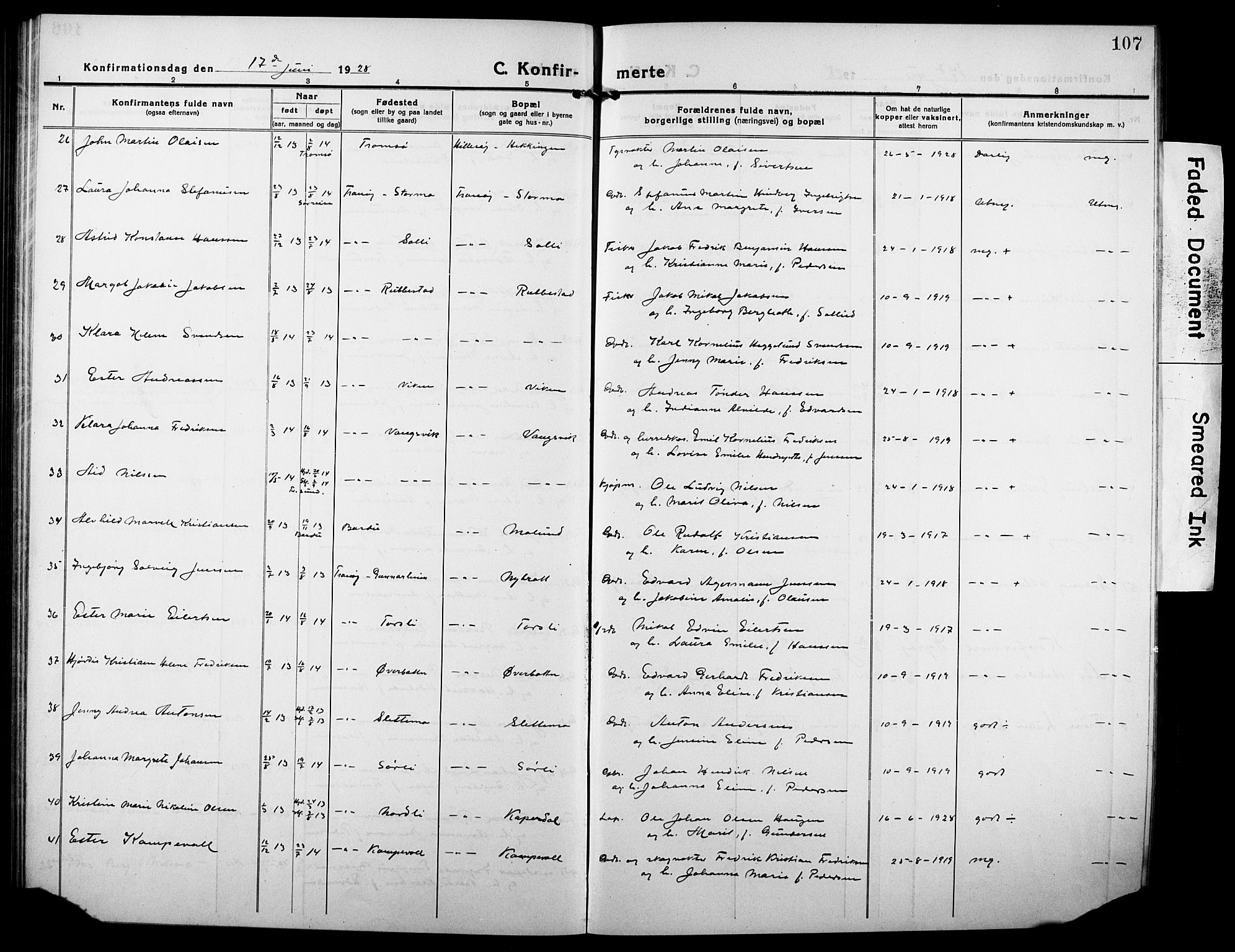 Tranøy sokneprestkontor, AV/SATØ-S-1313/I/Ia/Iab/L0006klokker: Parish register (copy) no. 6, 1919-1932, p. 107