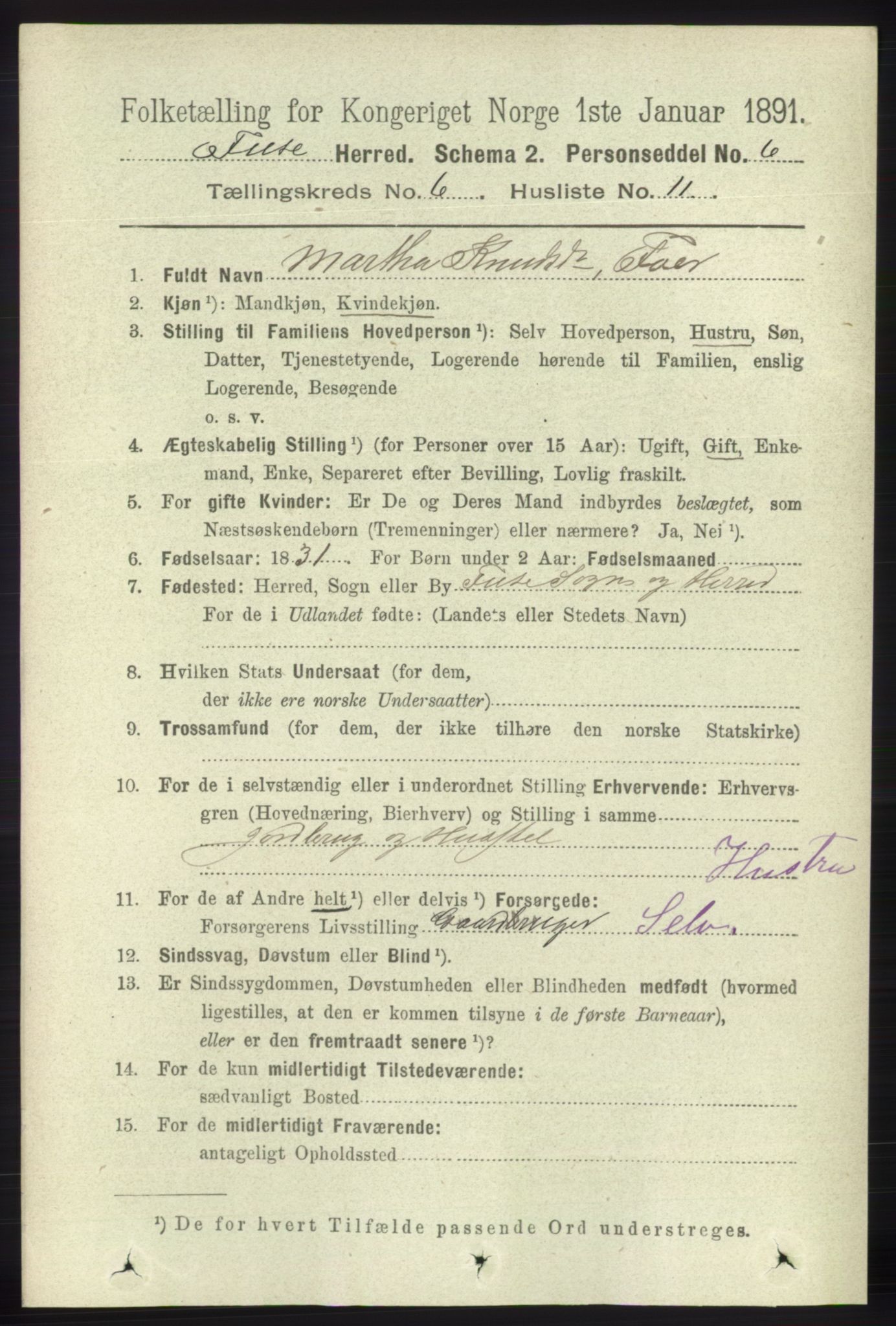 RA, 1891 census for 1241 Fusa, 1891, p. 1130