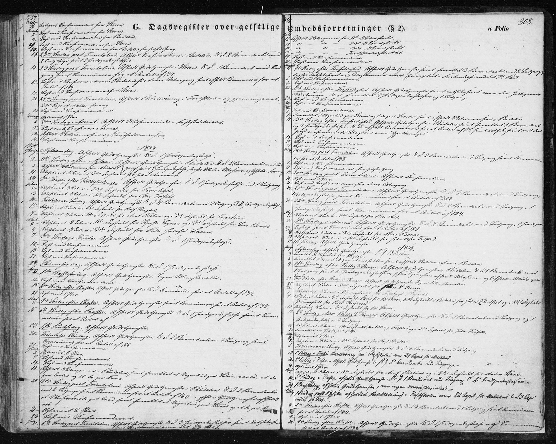 Ministerialprotokoller, klokkerbøker og fødselsregistre - Sør-Trøndelag, SAT/A-1456/687/L1000: Parish register (official) no. 687A06, 1848-1869, p. 308