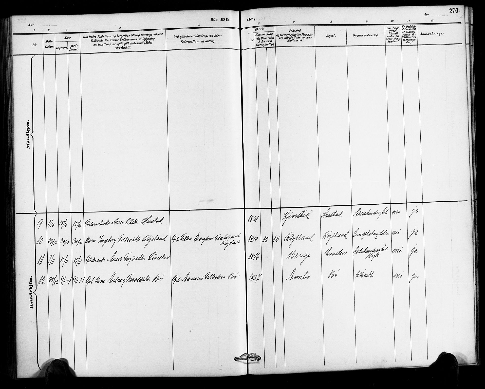 Valle sokneprestkontor, AV/SAK-1111-0044/F/Fb/Fbc/L0004: Parish register (copy) no. B 4, 1890-1928, p. 276