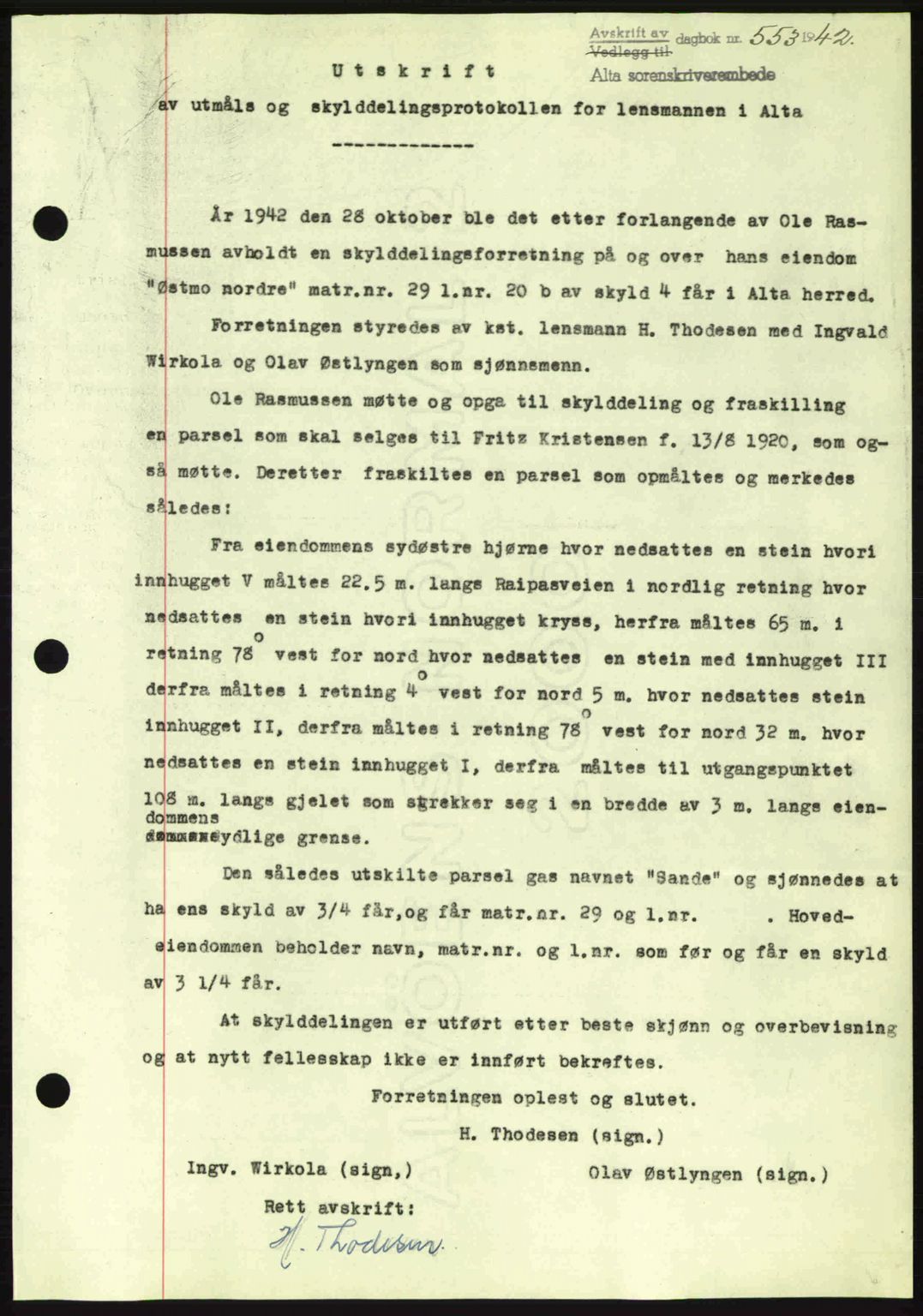 Alta fogderi/sorenskriveri, SATØ/SATØ-5/1/K/Kd/L0033pantebok: Mortgage book no. 33, 1940-1943, Diary no: : 553/1942