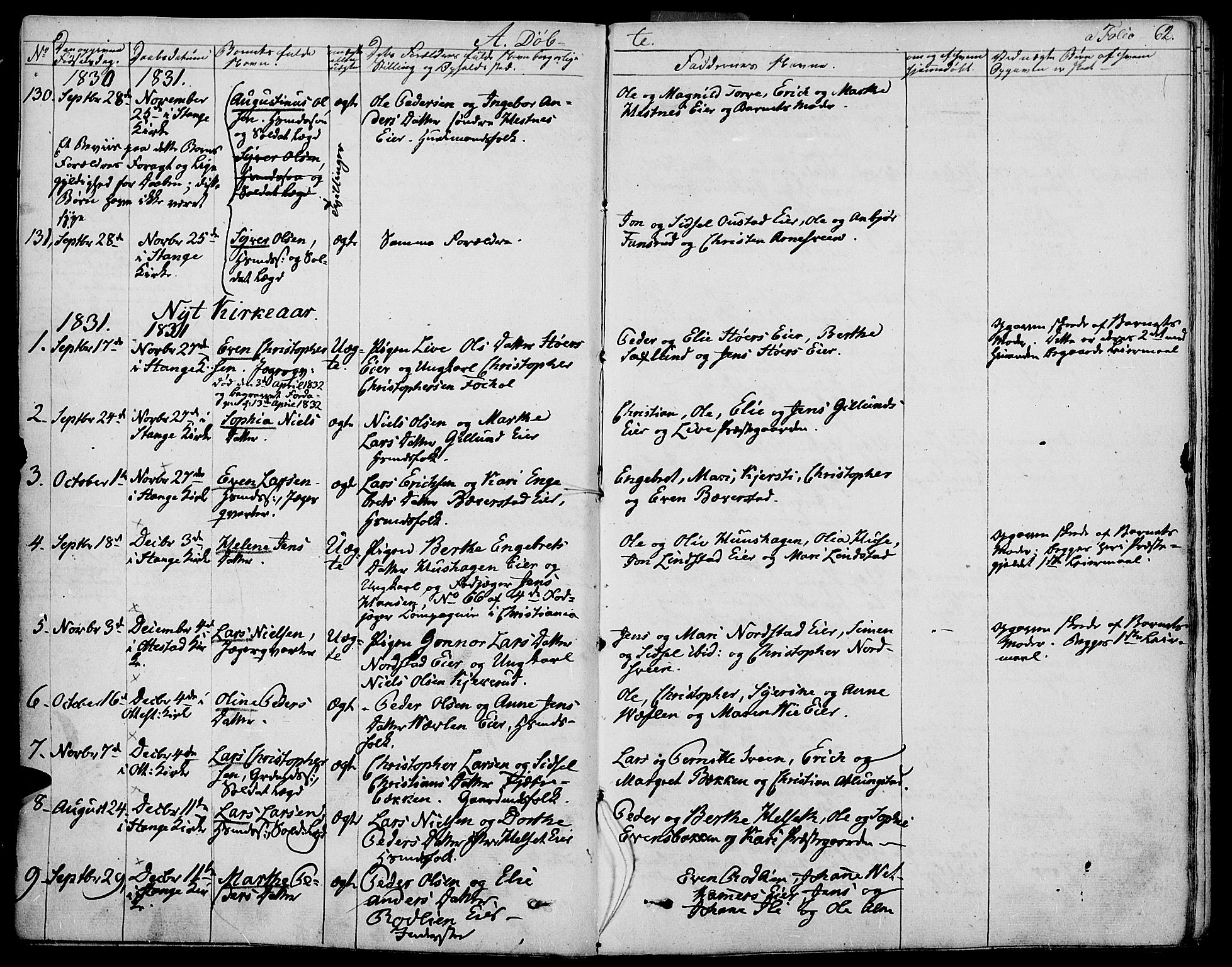 Stange prestekontor, SAH/PREST-002/K/L0009: Parish register (official) no. 9, 1826-1835, p. 62