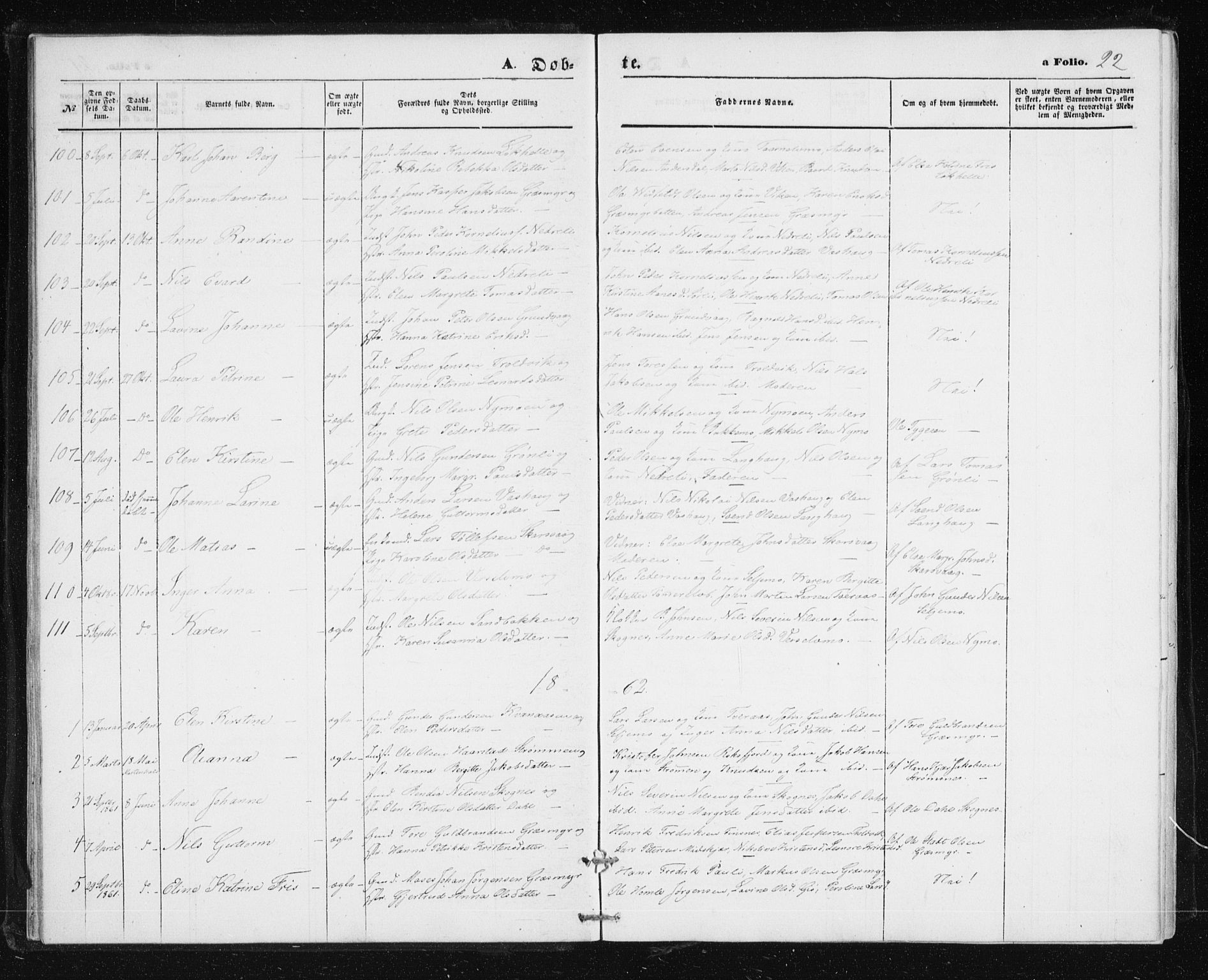 Lenvik sokneprestembete, SATØ/S-1310/H/Ha/Hab/L0004klokker: Parish register (copy) no. 4, 1859-1869, p. 22