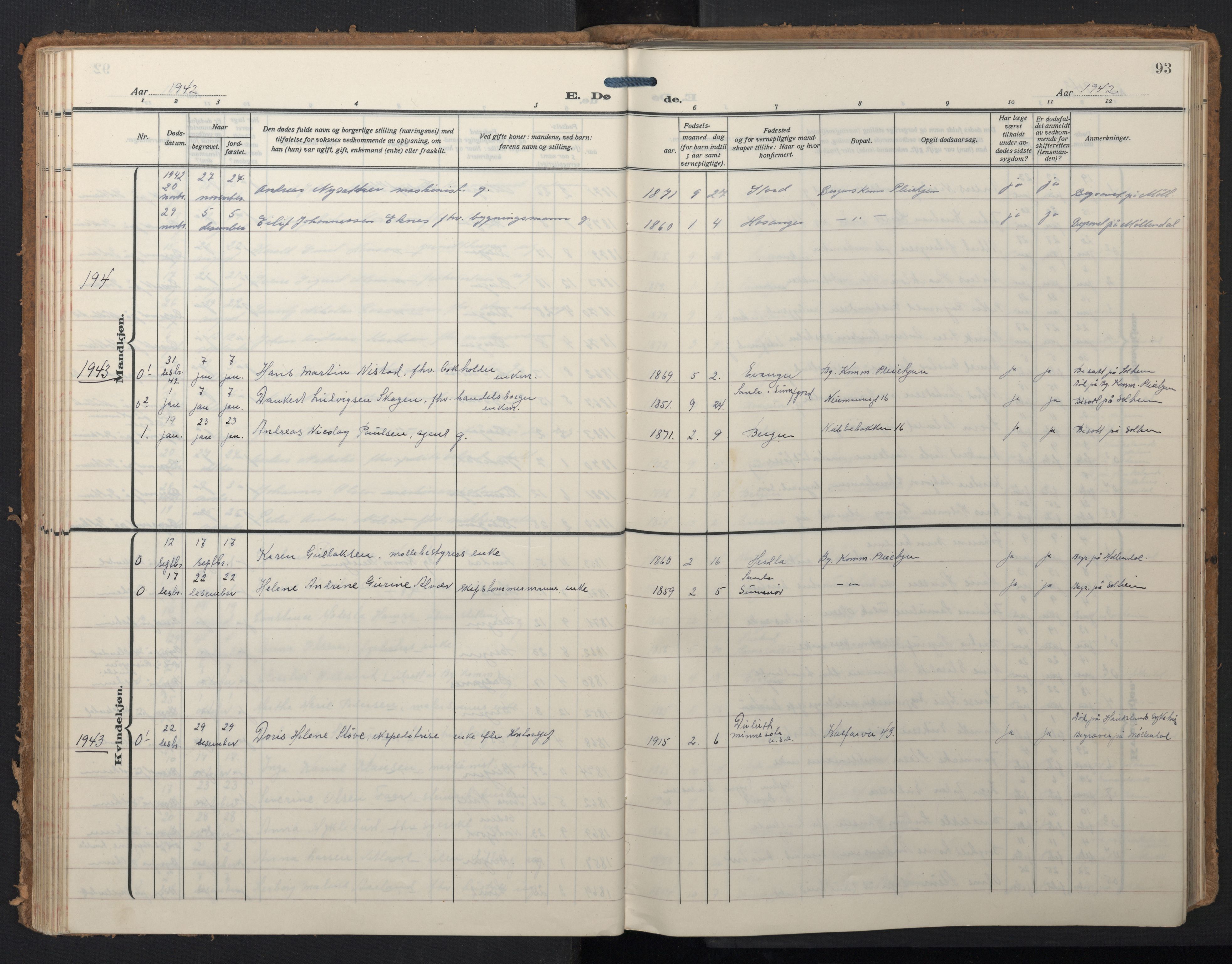 Domkirken sokneprestembete, SAB/A-74801/H/Hab/L0043: Parish register (copy) no. E 7, 1929-1965, p. 92b-93a