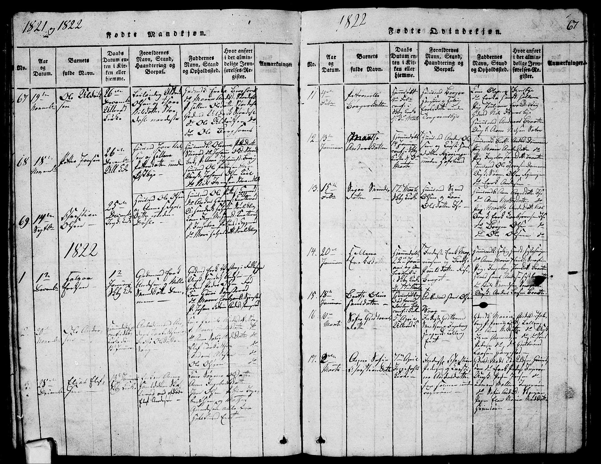 Skjeberg prestekontor Kirkebøker, SAO/A-10923/G/Ga/L0001: Parish register (copy) no. I 1, 1815-1830, p. 67