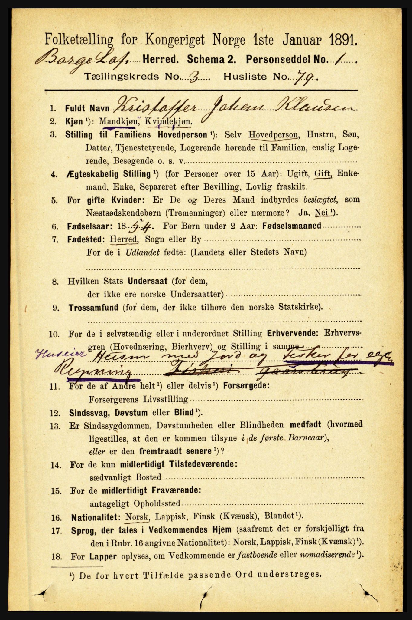 RA, 1891 census for 1862 Borge, 1891, p. 2004