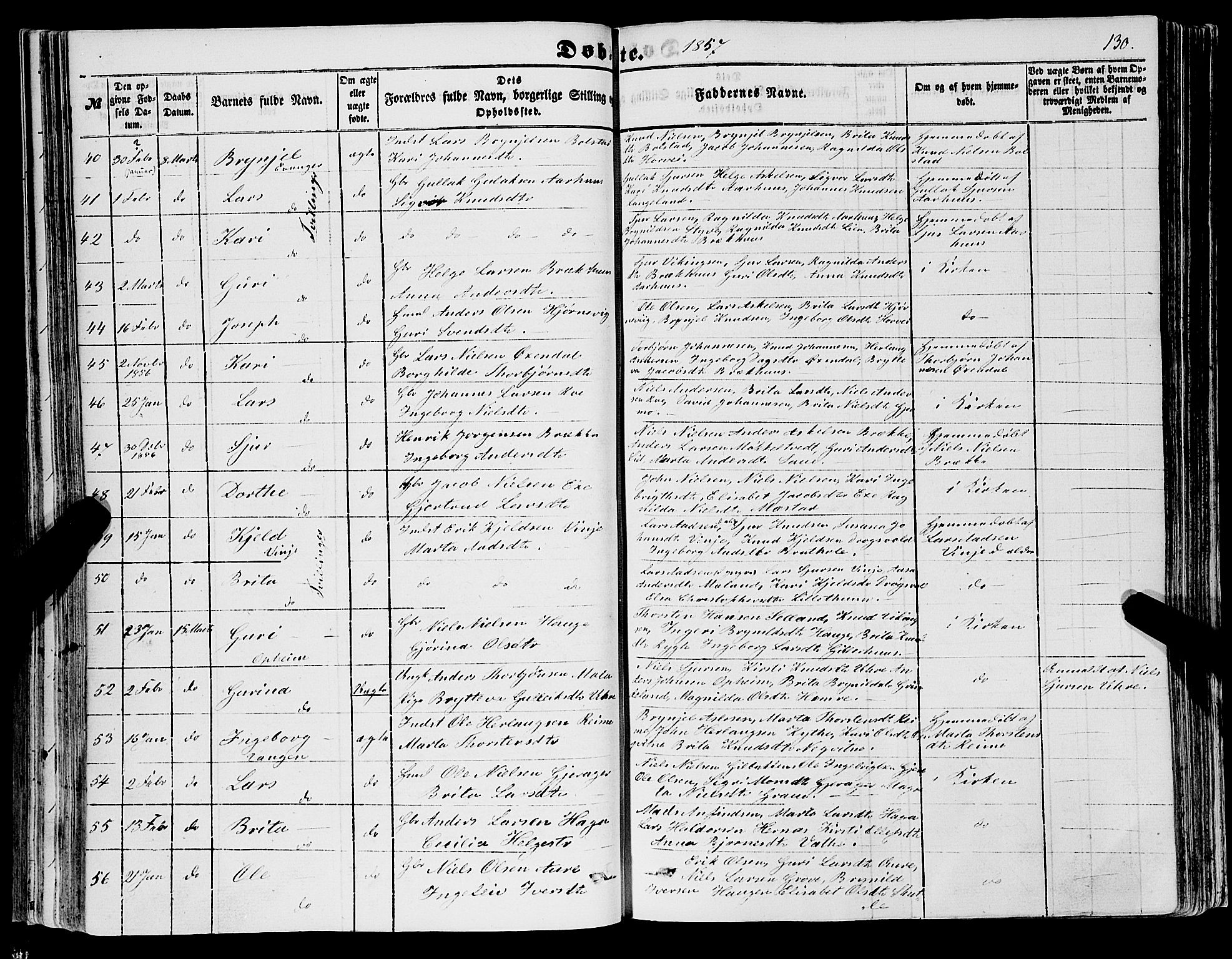 Voss sokneprestembete, AV/SAB-A-79001/H/Haa: Parish register (official) no. A 16, 1849-1863, p. 130