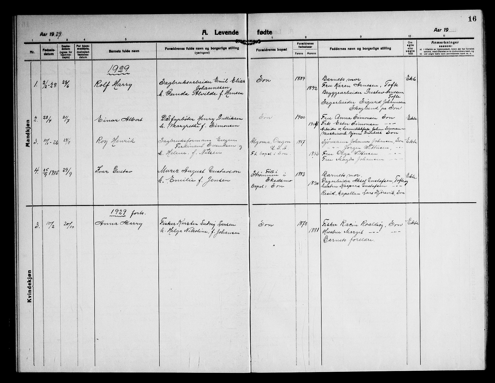 Vestby prestekontor Kirkebøker, AV/SAO-A-10893/G/Gc/L0004: Parish register (copy) no. III 4, 1915-1946, p. 16