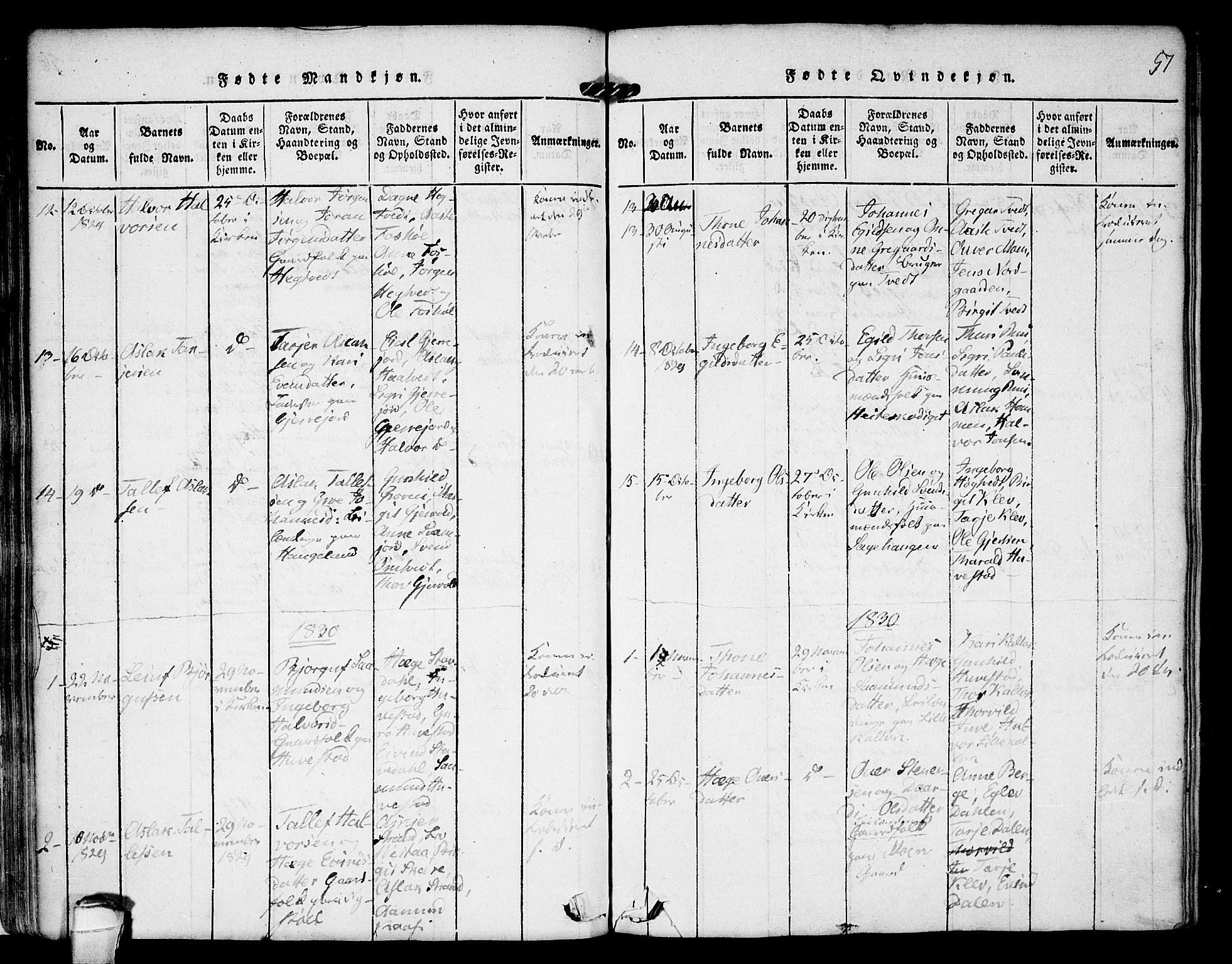 Kviteseid kirkebøker, SAKO/A-276/F/Fb/L0001: Parish register (official) no. II 1, 1815-1836, p. 57