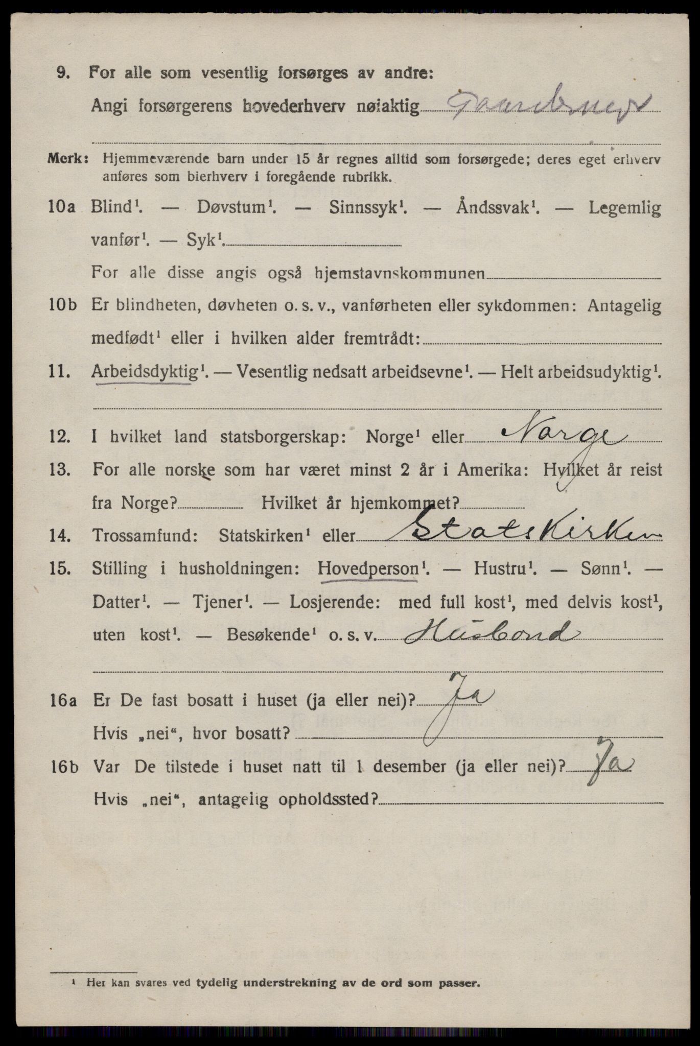 SAST, 1920 census for Nedstrand, 1920, p. 1000