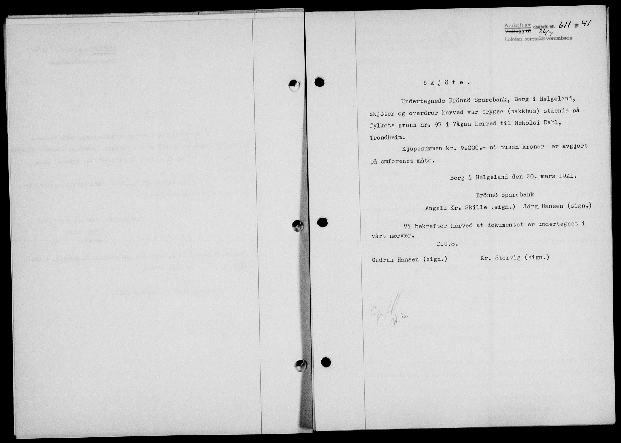 Lofoten sorenskriveri, SAT/A-0017/1/2/2C/L0008a: Mortgage book no. 8a, 1940-1941, Diary no: : 611/1941