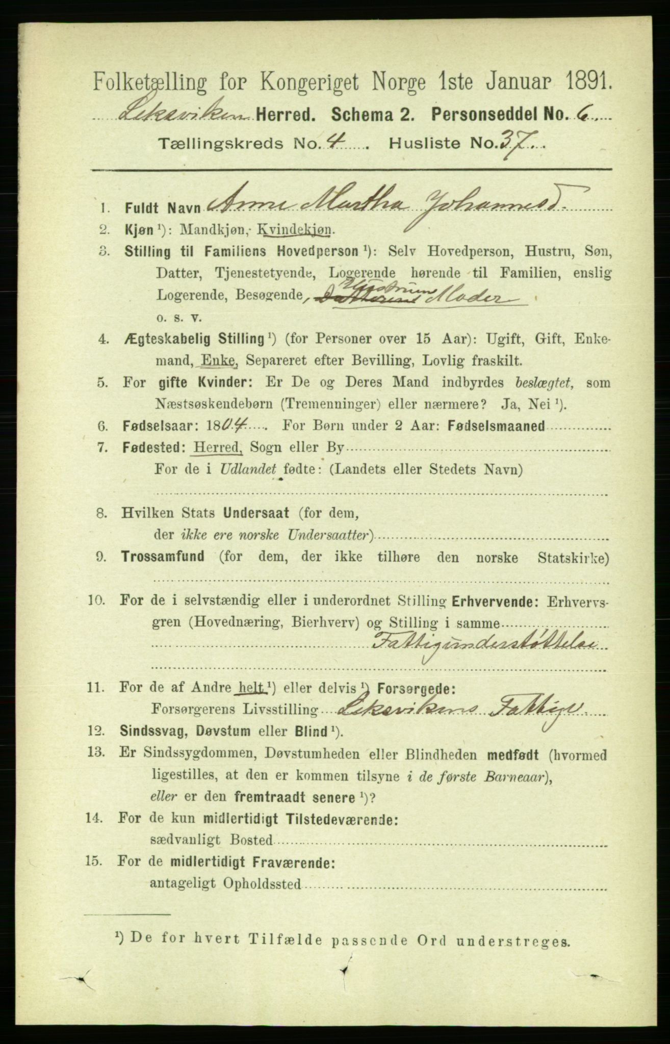 RA, 1891 census for 1718 Leksvik, 1891, p. 2135