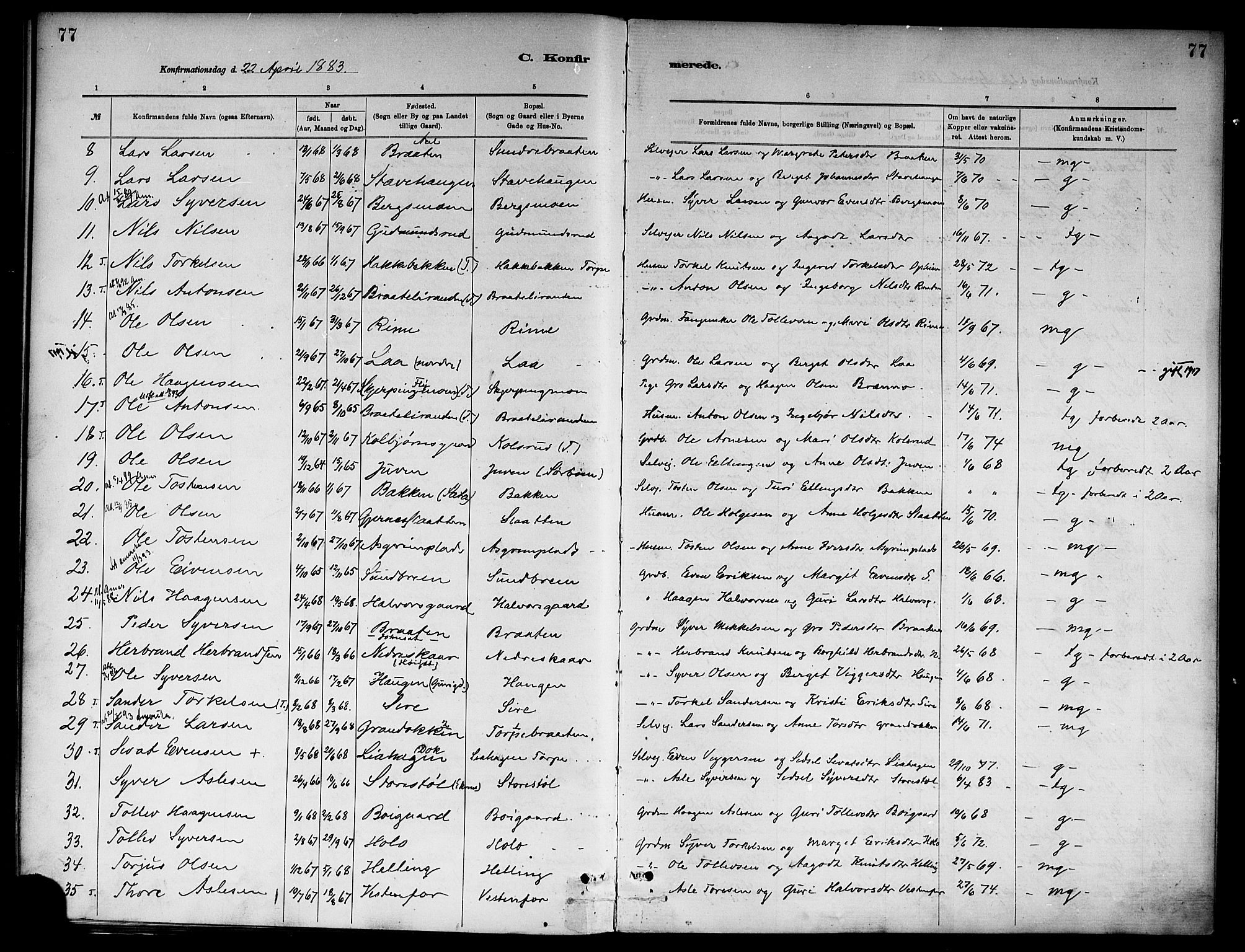 Ål kirkebøker, SAKO/A-249/F/Fa/L0008: Parish register (official) no. I 8, 1882-1896, p. 77