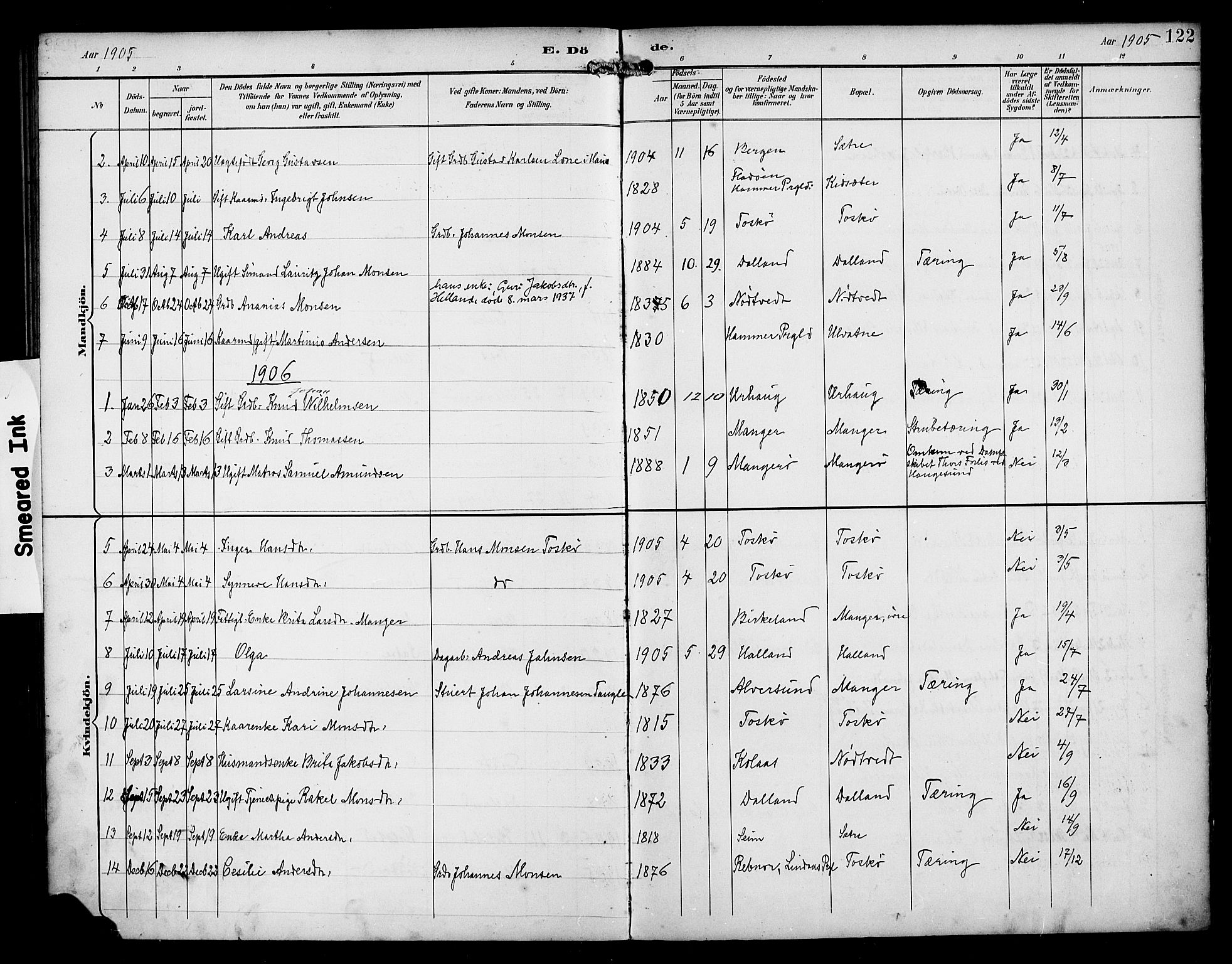 Manger sokneprestembete, SAB/A-76801/H/Haa: Parish register (official) no. B 2, 1893-1906, p. 122