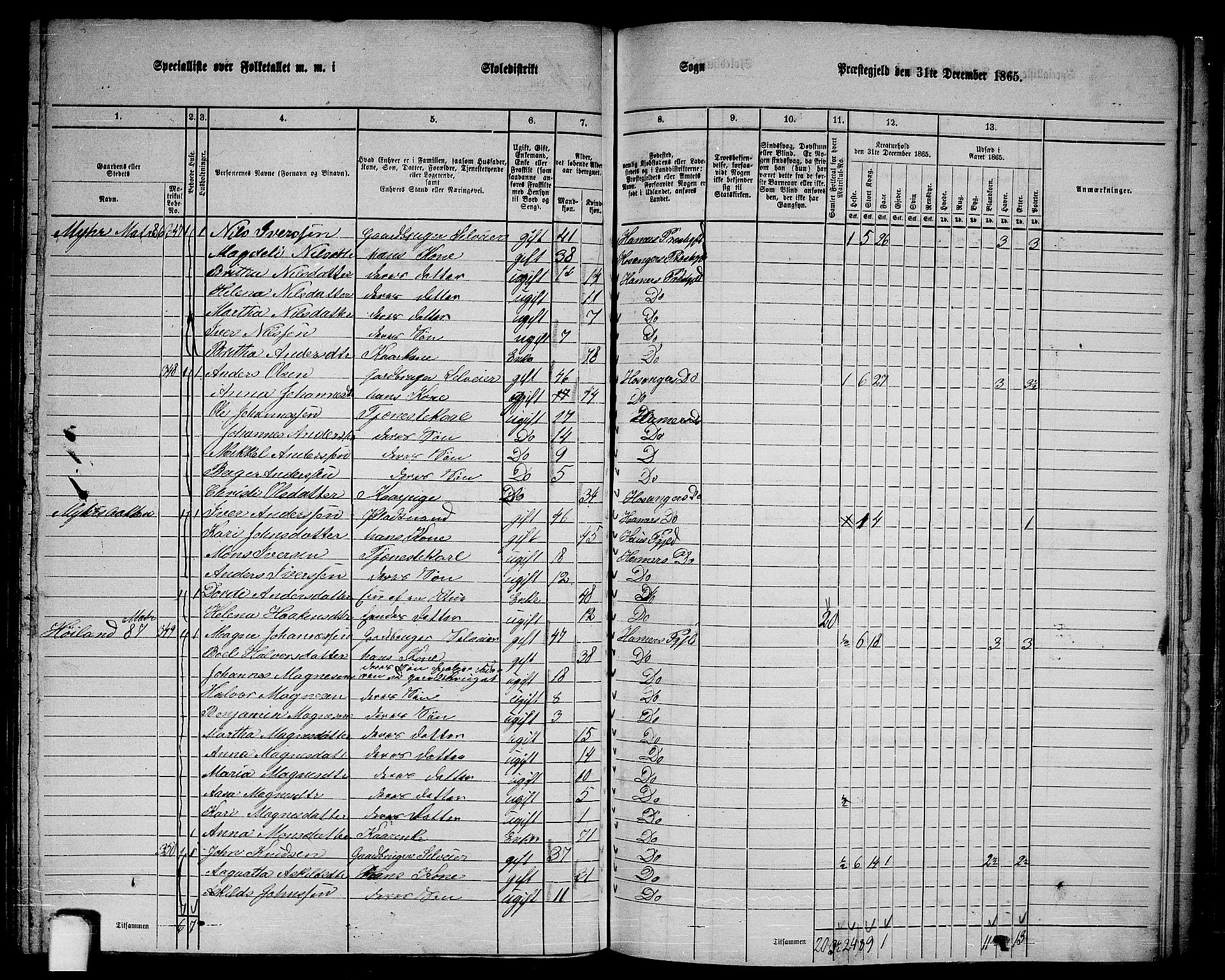 RA, 1865 census for Hamre, 1865, p. 128